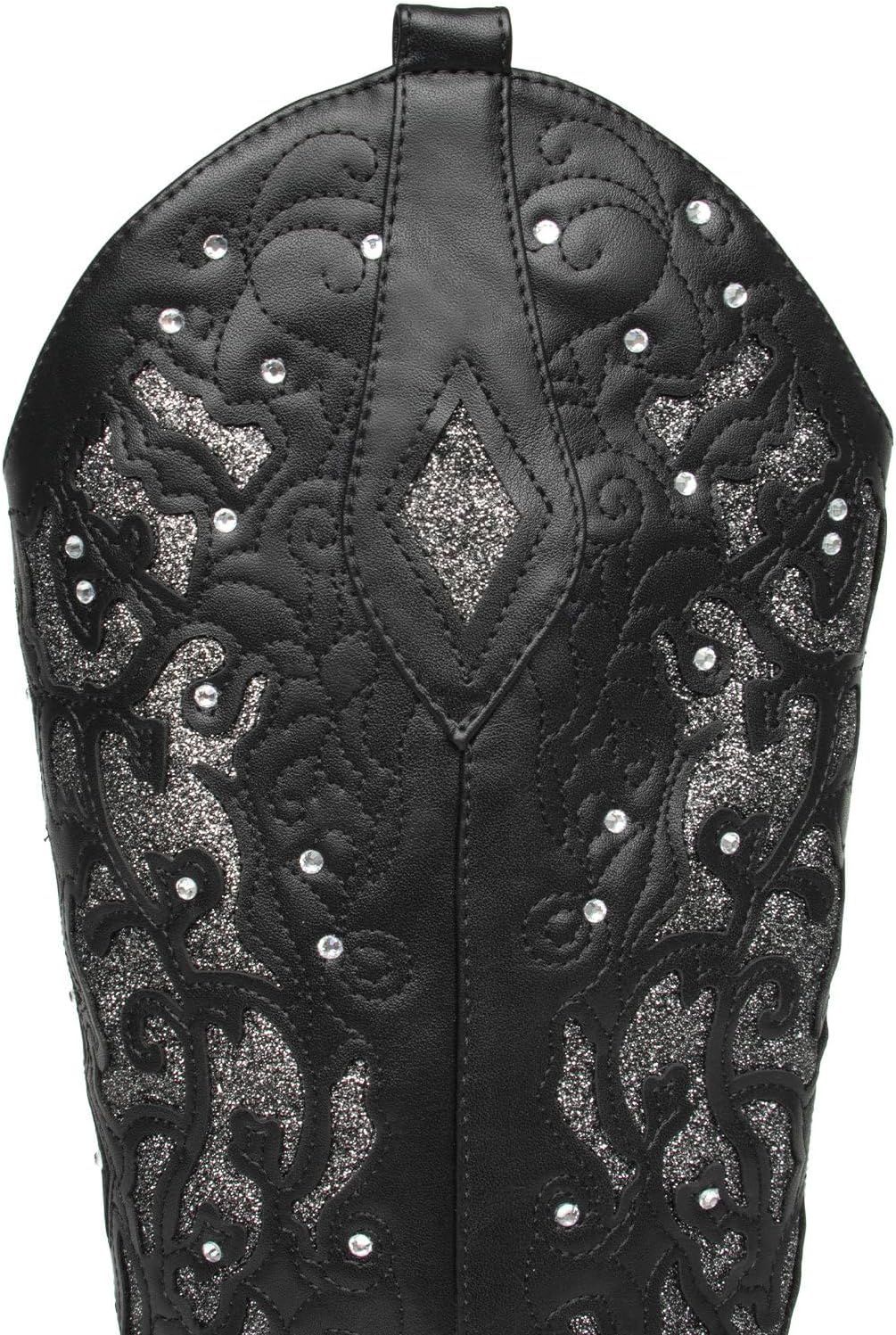 KiutSymo Glitter Rhinestone Cowboy Boots For Women Vintage Embroidered Cowgirl Boots Mid Calf Chunky Heel Sparkly Wedding Western Boots - Image 7