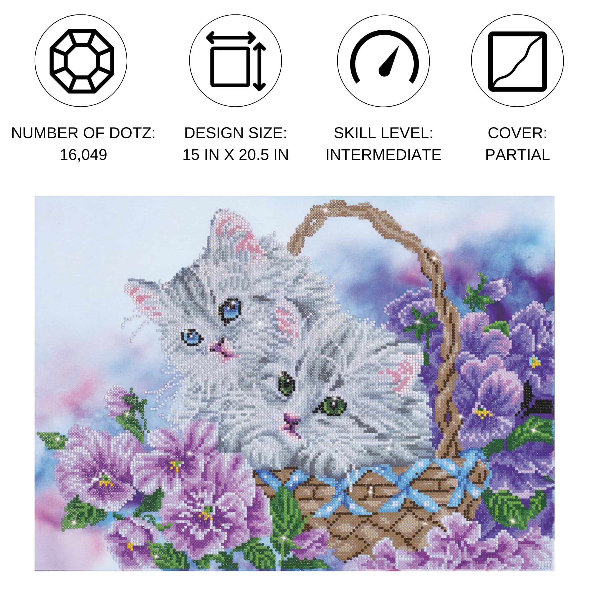 DIAMOND DOTZ Kitty Basket Diamond Painting Kits for Adults - Diamond Art Kits a Relaxing Creative Craft Kit with Dotz Gems 15x20.5