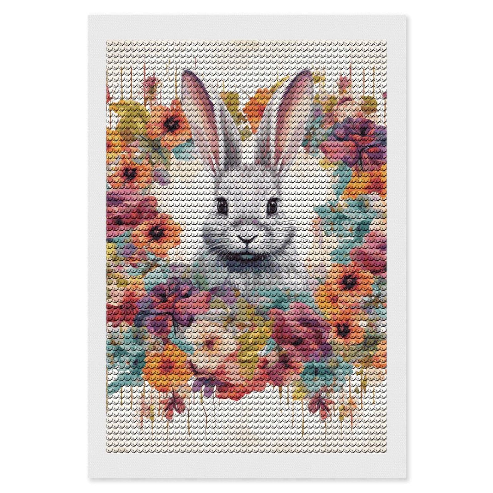 DWVTSLH Watercolor Rabbit and Flowers Diamond Painting Kits for Adults, Personalized Diamond Photo Art Full Drill, DIY 5D Diamond Art Painting Kits for Beginners, Home Wall Decor 8"x12"