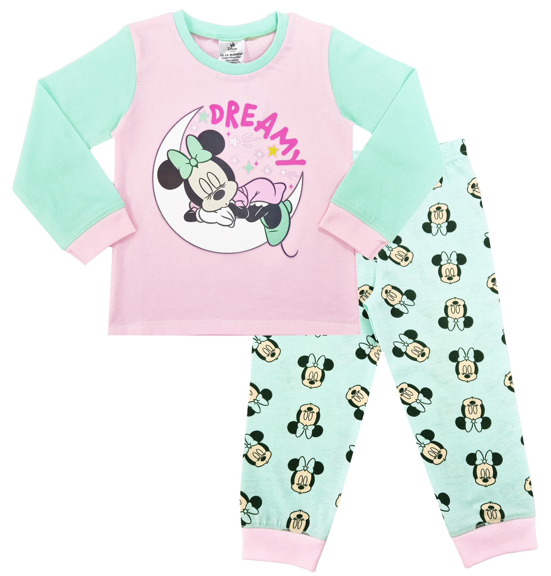 Disney Baby Girls Minnie Mouse Dreamy Pyjama Set Pjs Nightwear Size 12-18 Months Green
