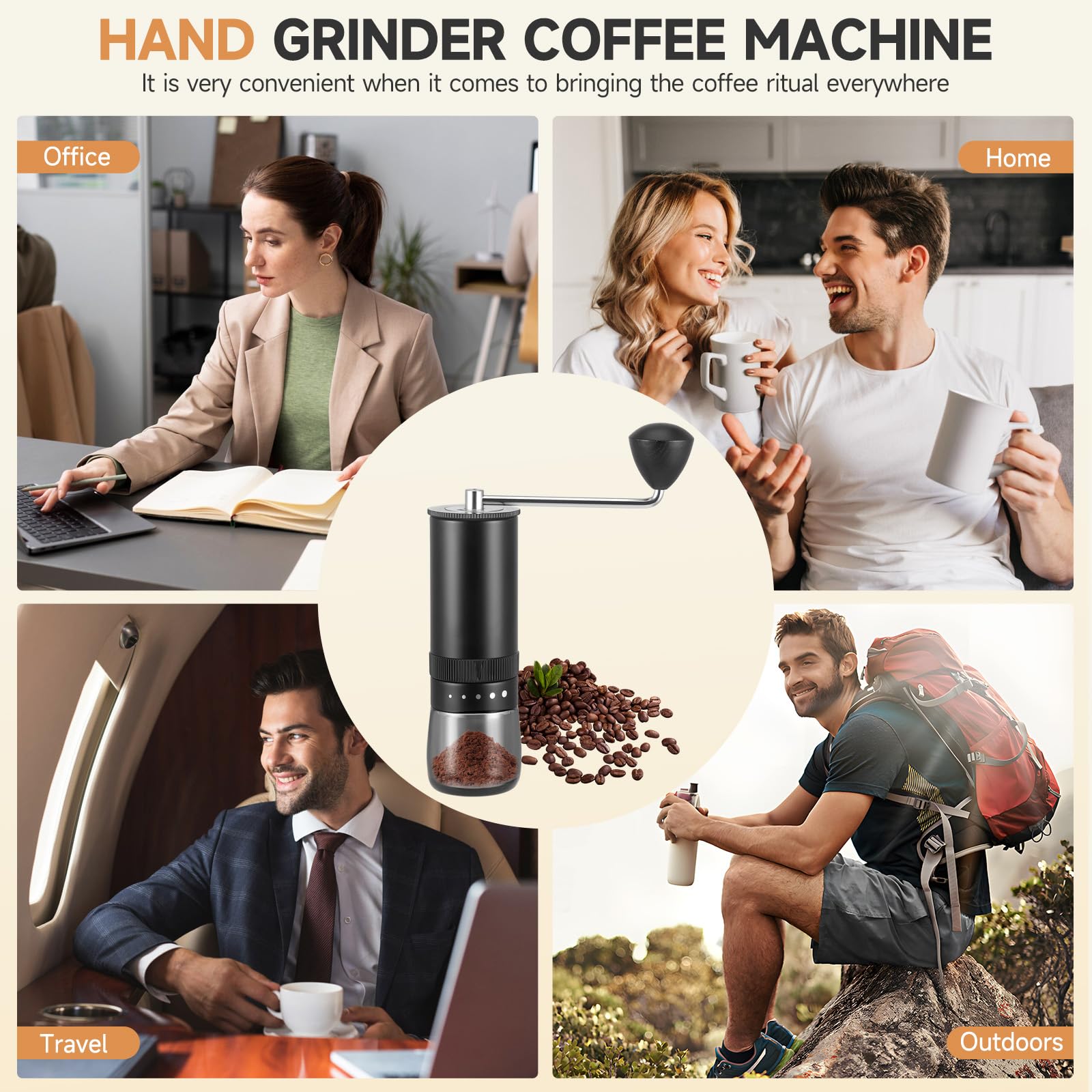 Moulin à Café Manuel Réglable - Broyeur Conique Céramique 5 Niveaux - Pour Espresso, Cafetière, Pour Over - Design Portable
