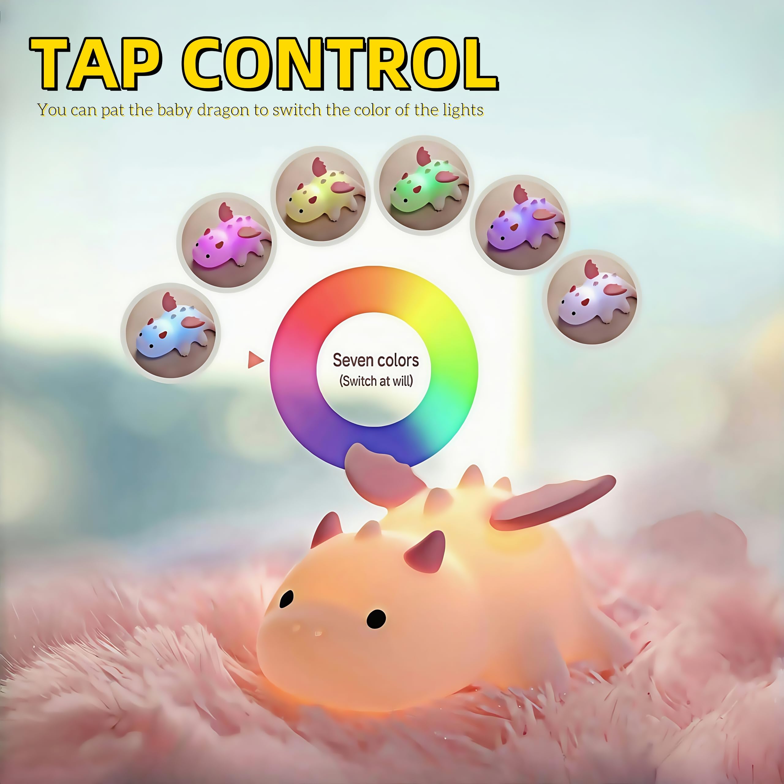 Cute Baby Dragon Kids Night Light for Kids,Cute Soft Silicone Lamp 3 Level Dimmable Changing Rechargeable Breastfeeding Nursery Portable Kawaii Lamps,Bedside Lamp for Baby and Toddler,Boy Girls?Pink?