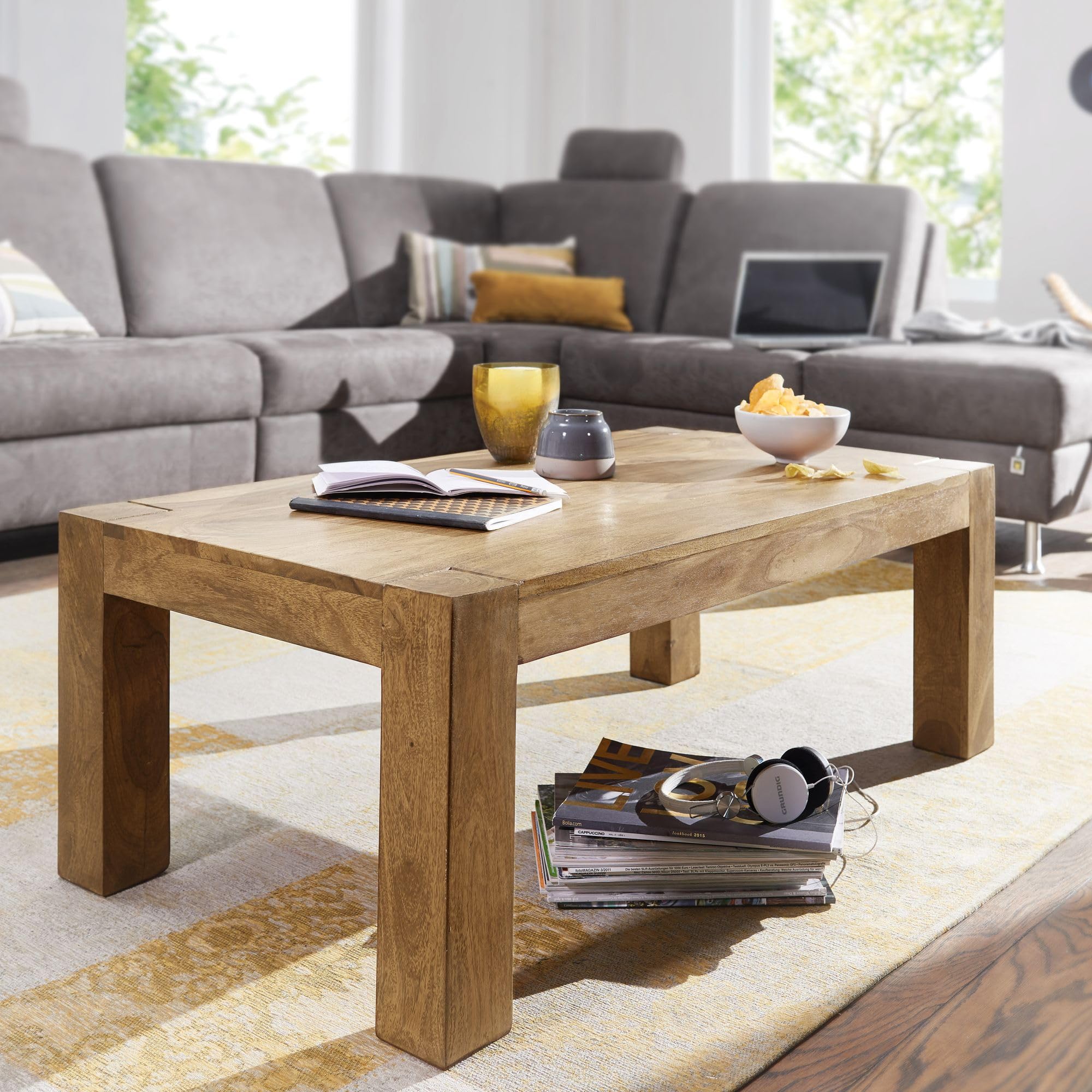 FineBuy Tavolino 110x60x40 cm Acacia Massello Rettangolare, Country