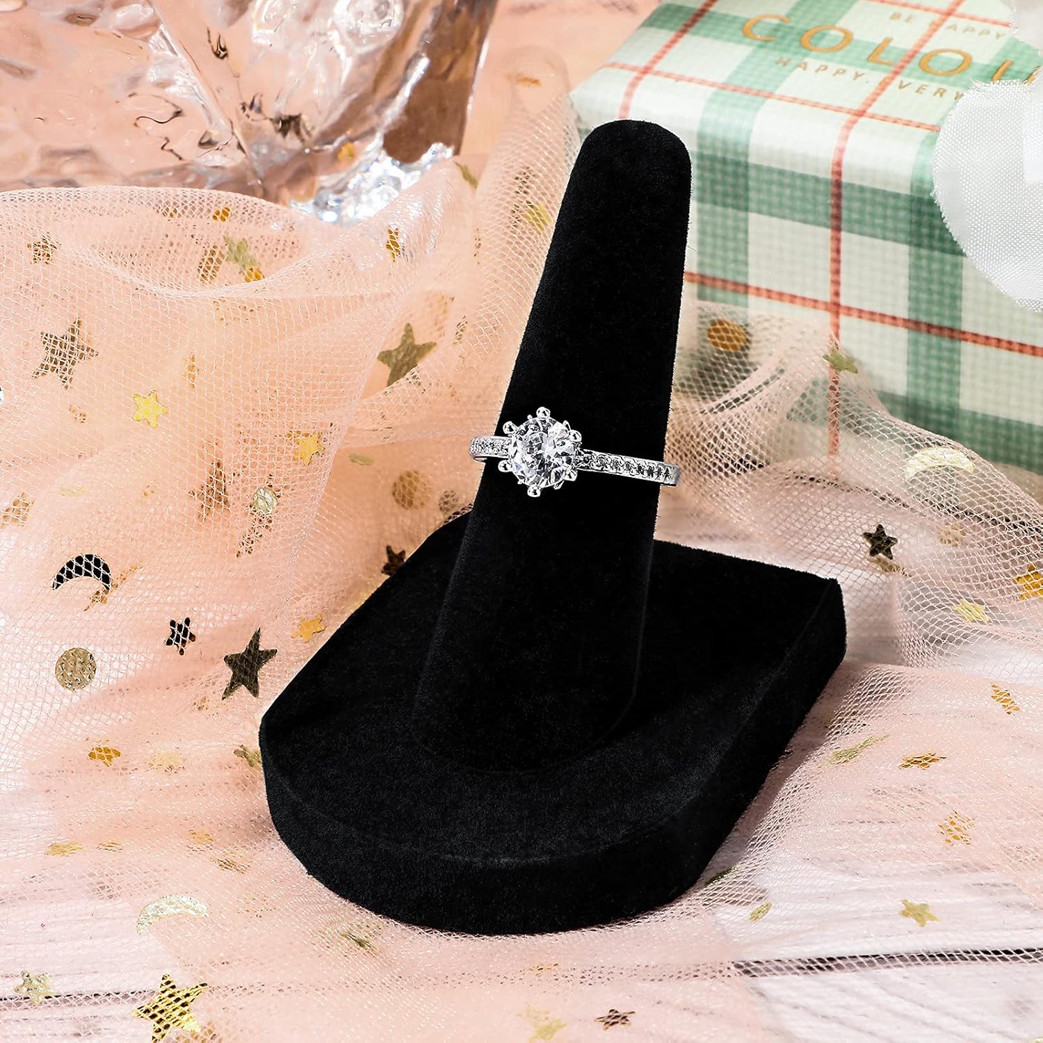 Jetec 24 Pieces Black Velvet Ring Display Stand, Jewelry Holder 2 x 2 x 2 Inches Finger Ring Display Velvet Holder Organizer for Showcase, Vendors, Wedding, Selling