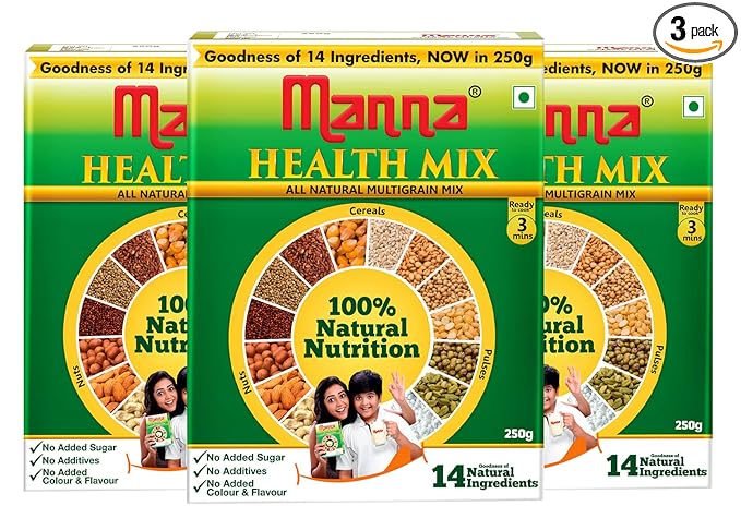 Manna Health Mix 750g | Sathu maavu | Millet Porridge Mix |100% Natural Multigrain Nutrition Drink | Multi Millet Health Drink Mix Powder | 14 Natural Ingredients | Millets, Nuts, Cereals & Pulses 250g (Pack of 3)