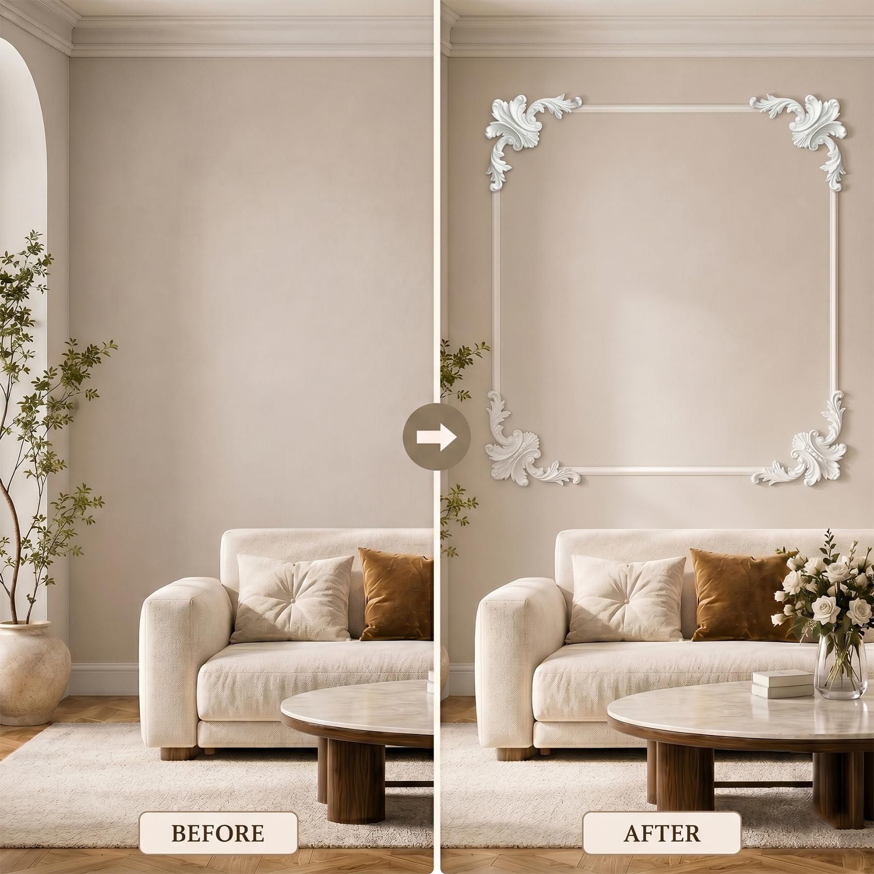 Kit De Molduras Decorativas para Pared Perfil PVC Y 4 Esquineros De PU Style H,10m
