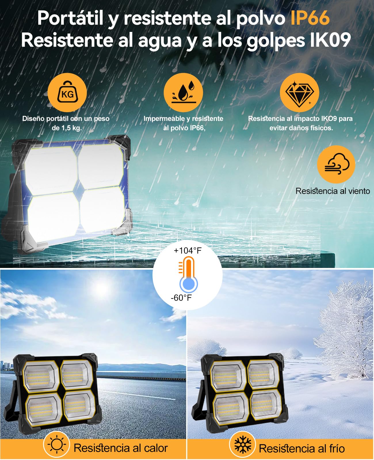 Foco Led Recargable 300W Linterna Solar Recargable 26000Ahm luz led recargable IP66 focos led exterior bombilla Recargable para Pesca,Construción,Garaje,Emergenc,Trabajo