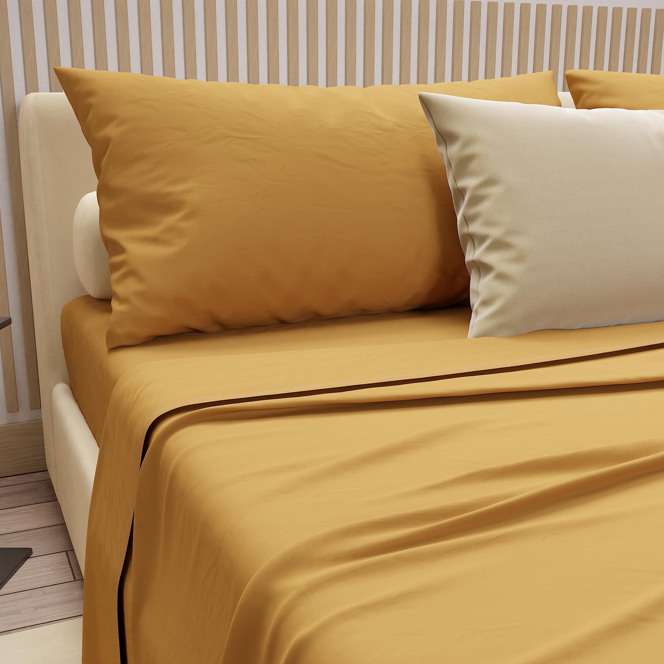 PETTI Artigiani Italiani - Cotton Sheets, Single Sheets, Single Bed Set, Ochre Yellow, 100% Made in Italy - Image 4