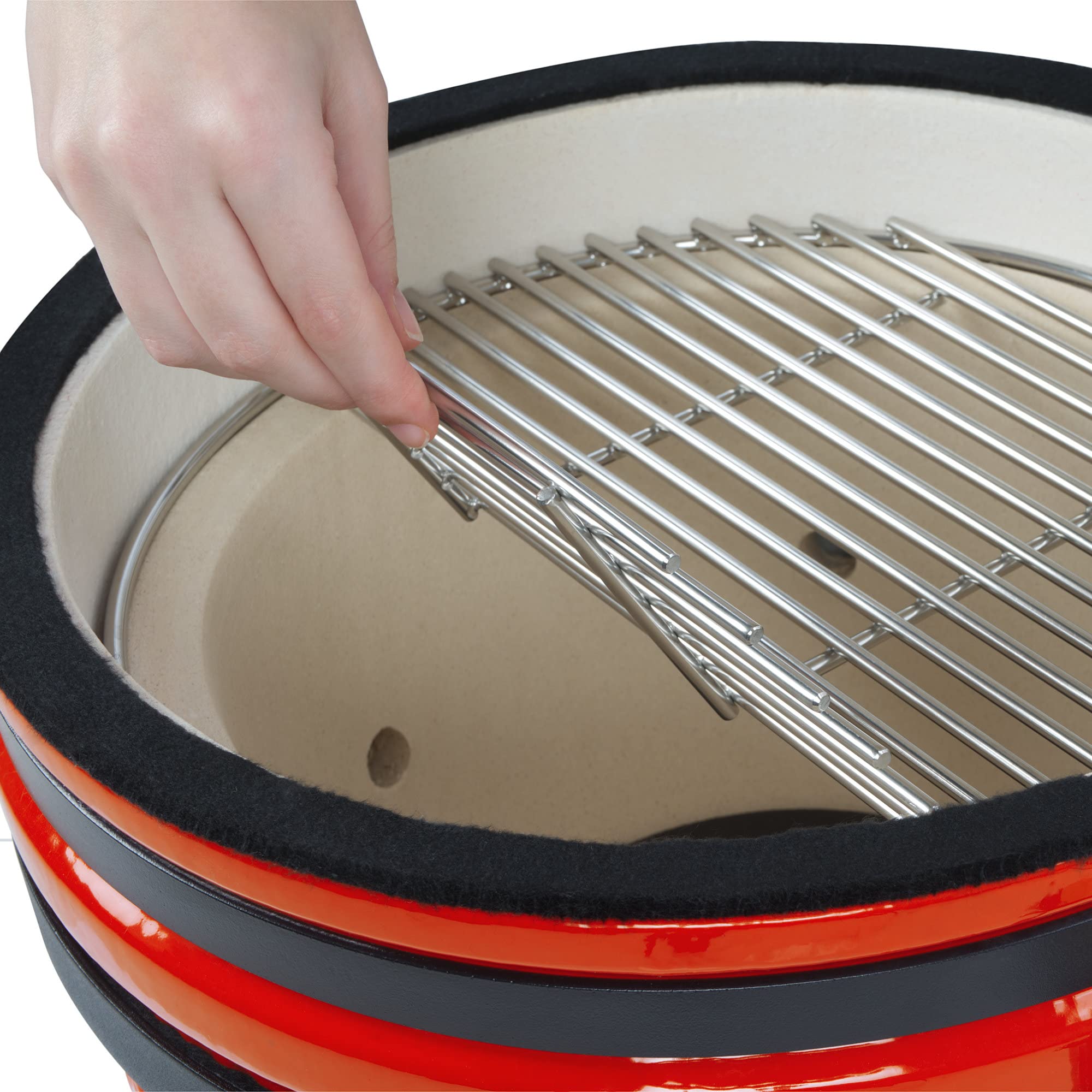 BBQ-Toro Kamado Grill Holzkohlegrill Shiro Ø 39 cm | Rot | Mini Holzkohlegrill mit Thermometer & Holzgriffen | Keramikgrill rund | Ceramic Grill Ei, Smoker, BBQ Grillofen, Kamado BBQ