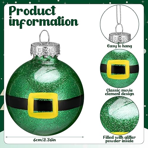 Miniatura 2 de Soulchen 16 adornos de bola de Navidad de elfo de 2.36 pulgadas, bola colgante con purpurina inastillable, adorno de árbol de elfo verde, decoración