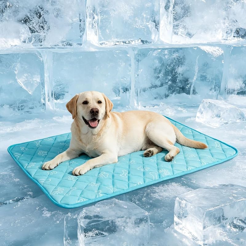 Tapete Refrescante para Cães BEAUTYZOO com Tecido Respirável e Base Antiderrapante Azul, 88,9 x 58,42 cm