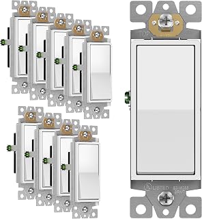 Enerlites 91150-W Decorator Rocker Light Switch, 15A Single Pole 120/277V, Gloss White 10-Pack - UL Listed Residential Grade