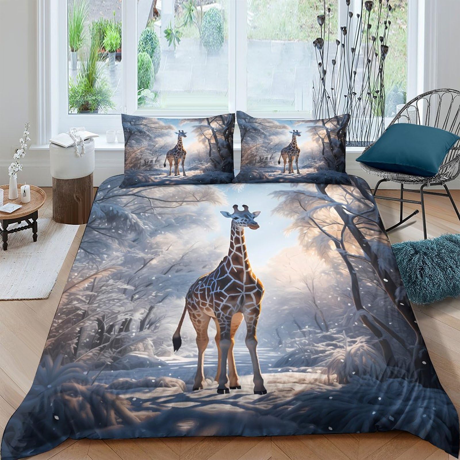 Ctjqhvkz Style-5 3D Printed Forest Giraffe Fitted Sheet Microfiber Soft Breathable Safari Animal Mattress Cover Bedroom Decor Single（135X200cm）