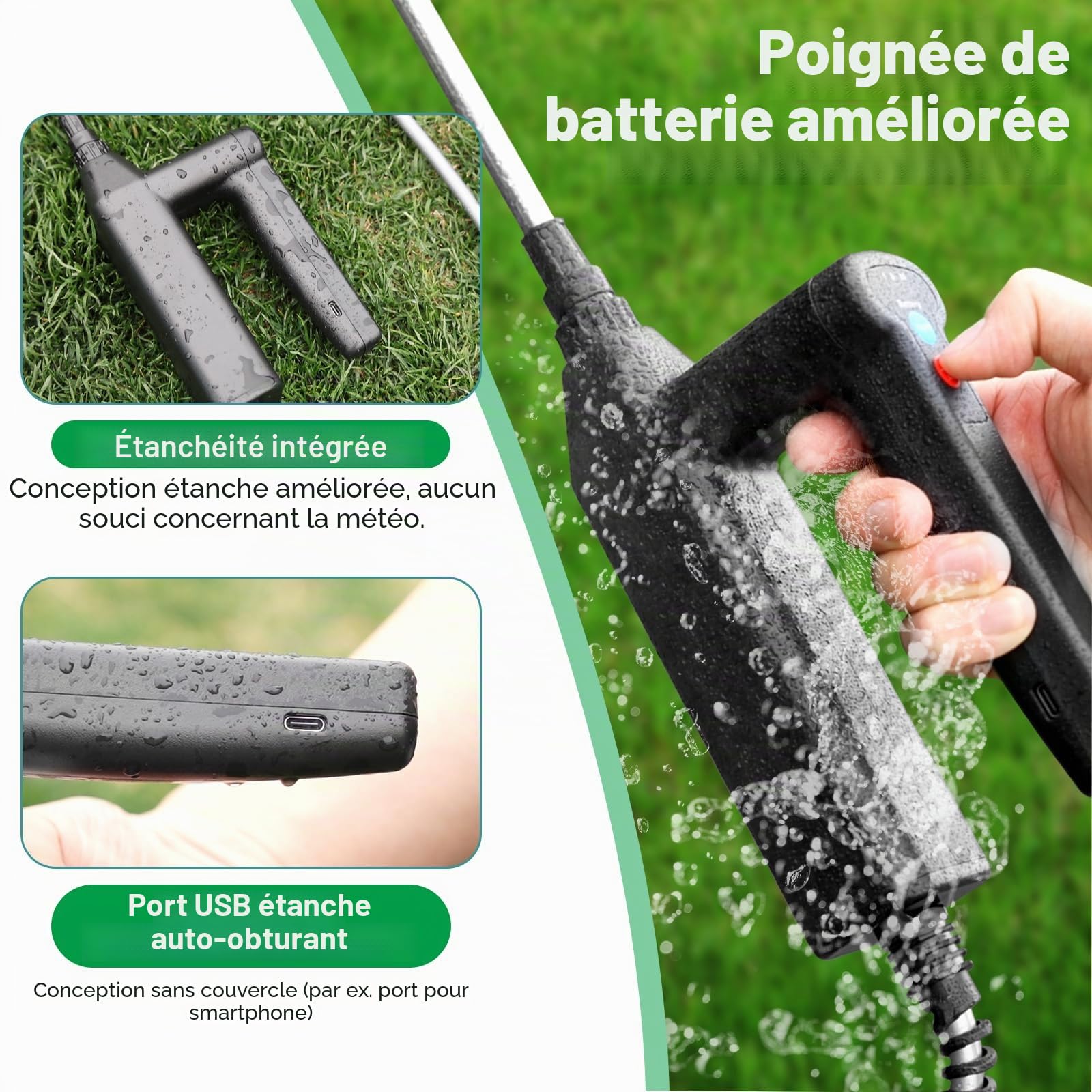 SYLSTAR Pulverisateur Electrique 5L, 7.4V Puissant Pulverisateur de Jardin avec 4 Jet Réglable, 3 Vitesses Pulvérisateur à Batterie Rechargeable avec Canne Telescopique pour Arrosage Désherbage (Vert)