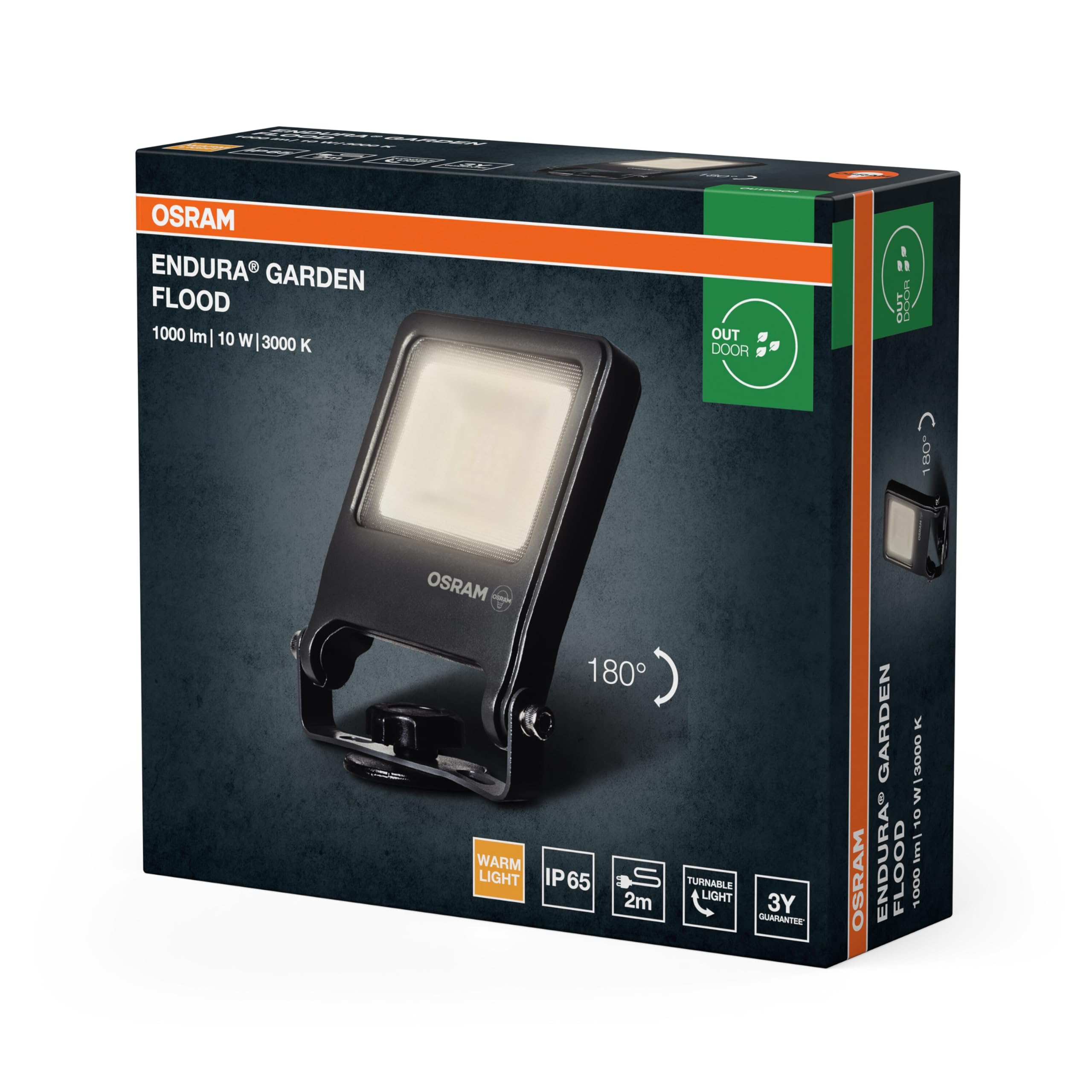 Osram ENDURA Picket Reflektor ogrodowy, 10 W, 800 lm, 3000K ciepła biel, IP65, kabel 2 m z gniazdkiem, aluminium ciemnoszary