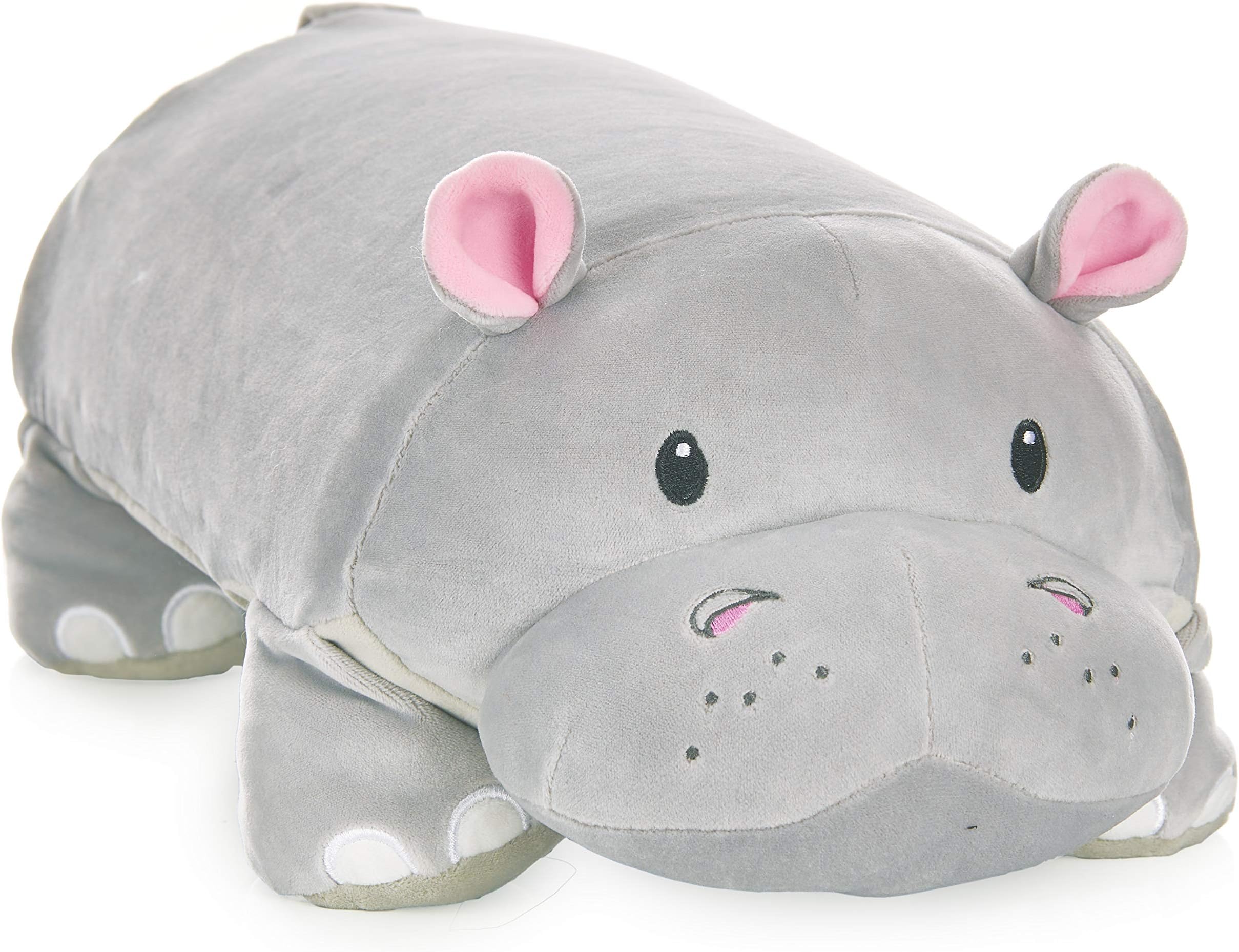 MELODY MATES Memory Foam 15” Pillow Plush Embedded with Wireless Headphone Speakers to Play Music, Videos, or Soothing White Noise only Audible to Child Holding The Pillow - Gloria The Hippo