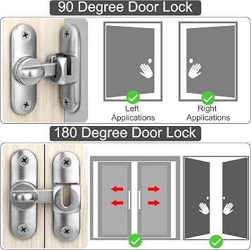 Flip Sliding Barn Door Lock,90/180 Degree Sliding Door Lock Latch Small Latch Anti Theft Door Lock Flat Lock Door Bolt Opening Door Hardware Accessories for Barn Door,Pet Door,Kitchens,Bathrooms