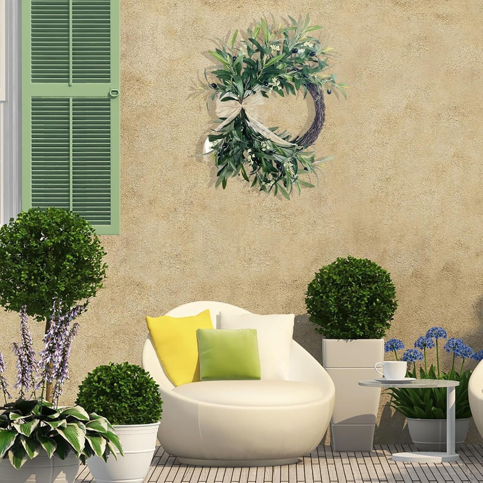 Corona Navideña de Olivo Artificial, Material Plástico, Lazo Decorativo con Flores Simuladas, Ideal para Ocasiones Festivas y Hogares