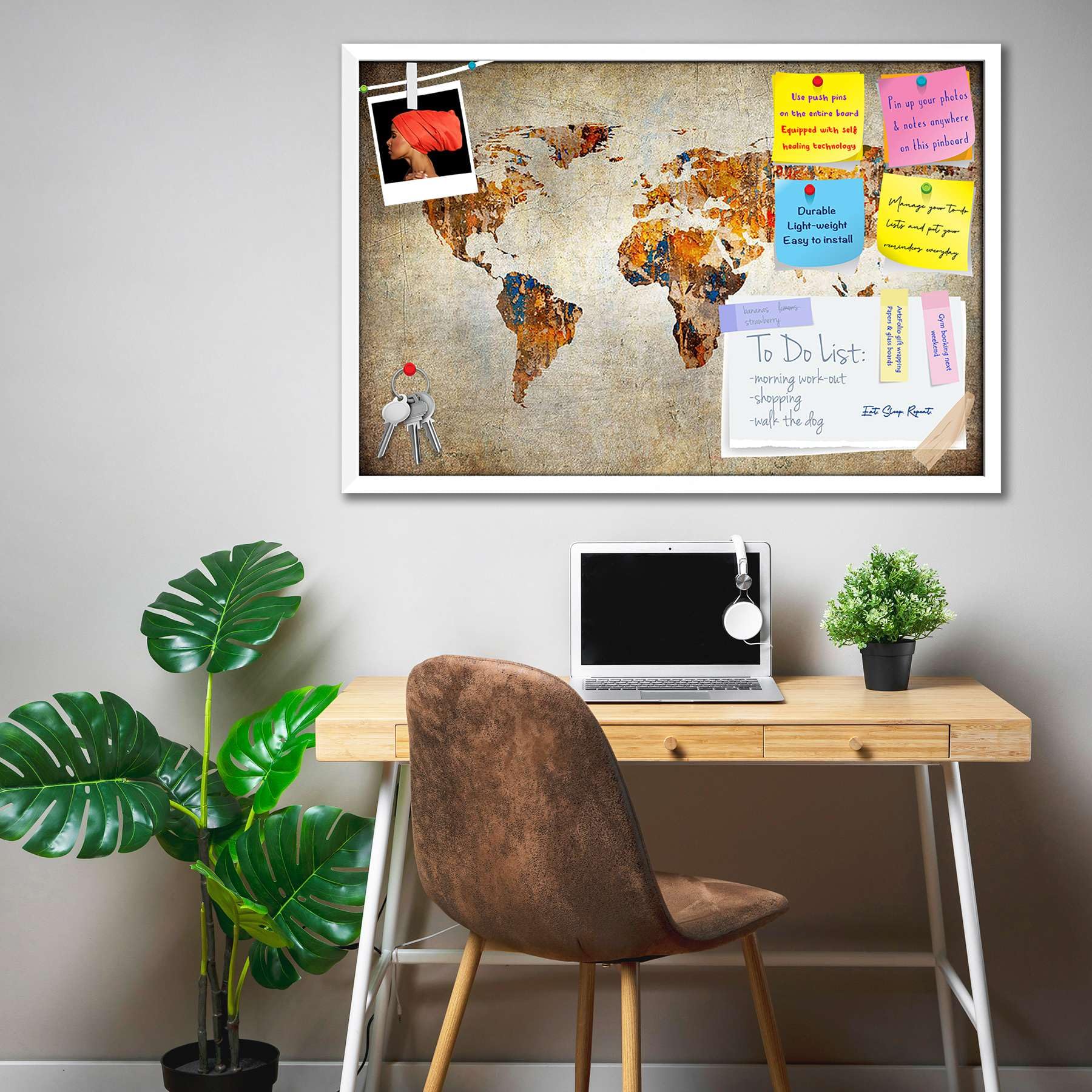 ArtzFolio Photo of Grunge Map of The World Printed Bulletin Board Notice Pin Board Soft Board | White Frame 23.6 X 16Inch-image-9