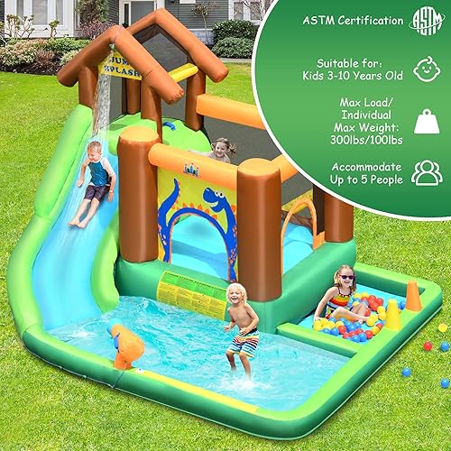 Miniatura 6 de HONEY JOY Casa inflable de rebote de tobogán acuático casa hinchable 6 en 1 para niños con piscina bola oceánica cañón de agua pared de escalada