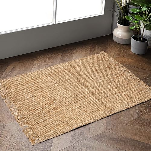 Hausattire Hand Woven Jute Rug 2'x3' - Natural,Reversible Farmhouse Boho Accent Rustic Rugs for Kitchen,Living Room,Bedroom,Entryway Rag Rug|Decorative Floor Rugs-24x36 Inches