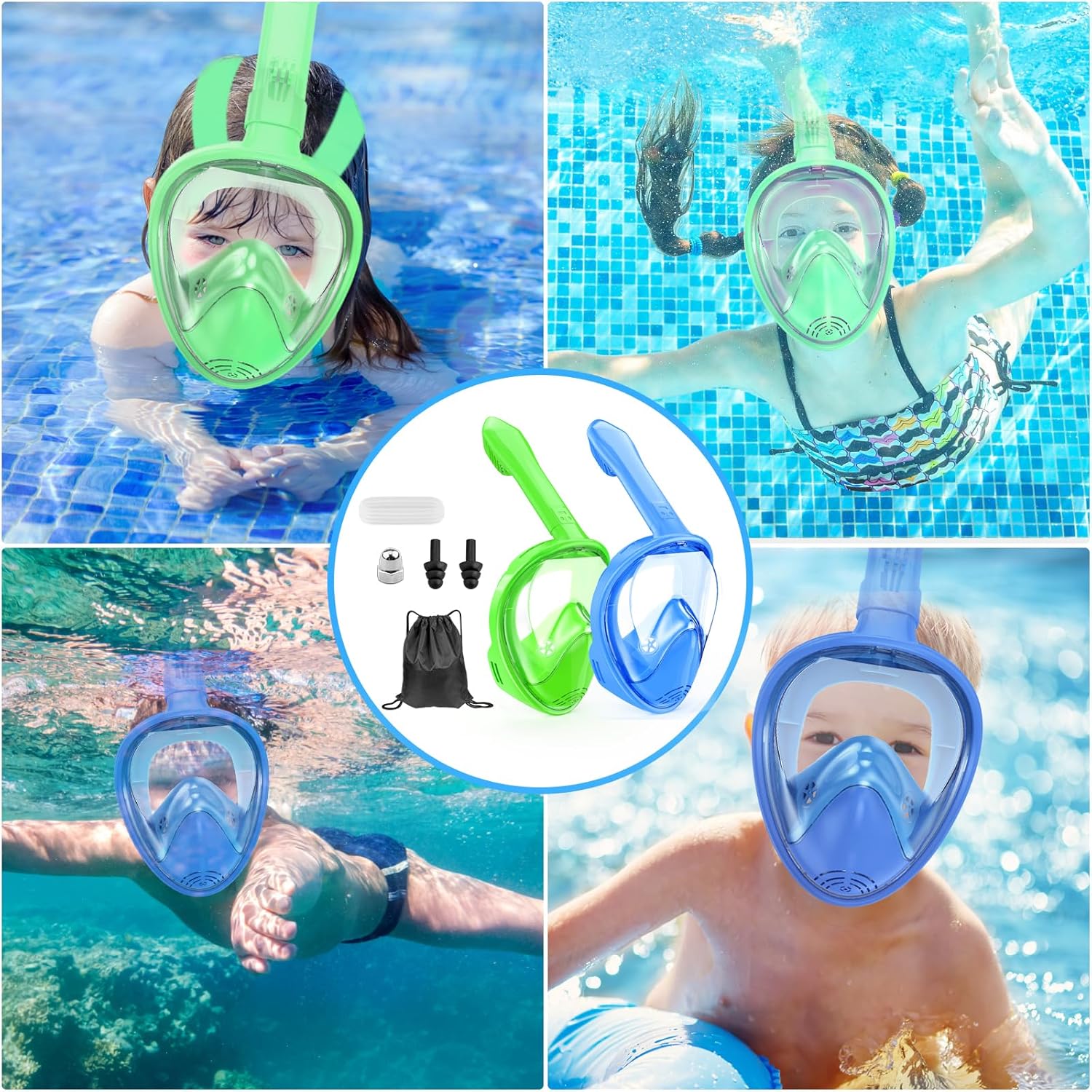 Kids Snorkel Mask Full Face, Snorkeling Gear for Kids 2-14 with Camera Mount, 180 Degree Panoramic View Snorkeling Set Anti-Fog Anti-Leak - Image 7