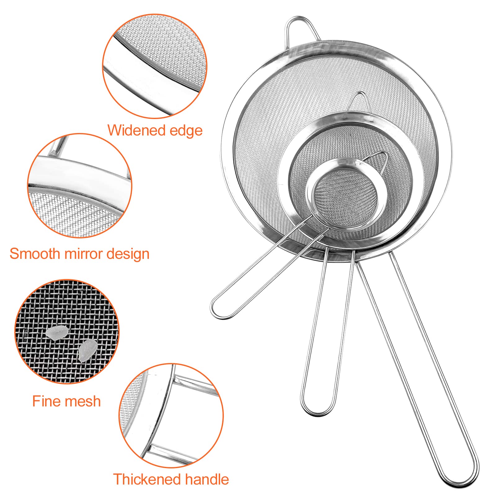 Relota Passoire Inox 19/25/35 cm Tamis Cuisine Maille Fine Filtre Égoutter Poudre Pâtisserie
