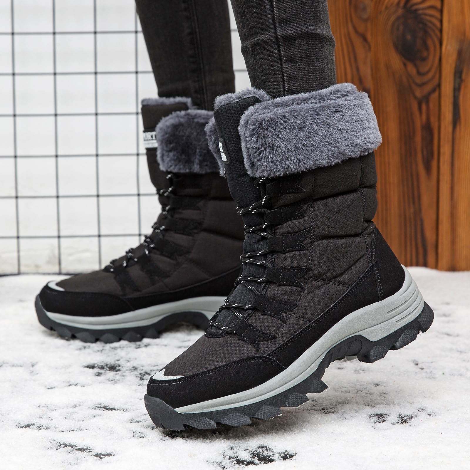 Stivali da Neve Donna Scarpe da Camminata Invernali Impermeabile Antiscivolo Caldo Pelliccia Foderati Passeggiate Stivaletti Sneaker Casual Outdoor Stivali da Escursionismo 37-43EU