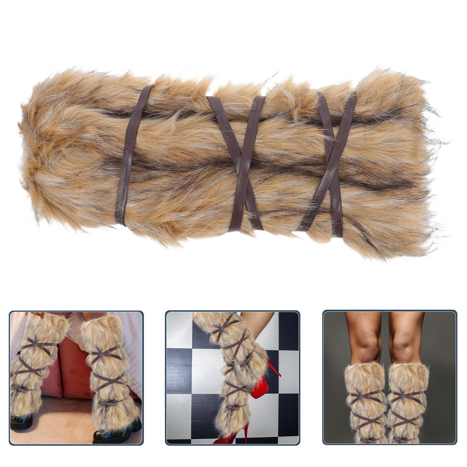 Healvian 2 Paia Scaldamuscoli Vichinghi in Pelliccia Sintetica con Cinturini Regolabili, Accessori Cosplay Medievali Unisex per Feste a Tema e Inverno