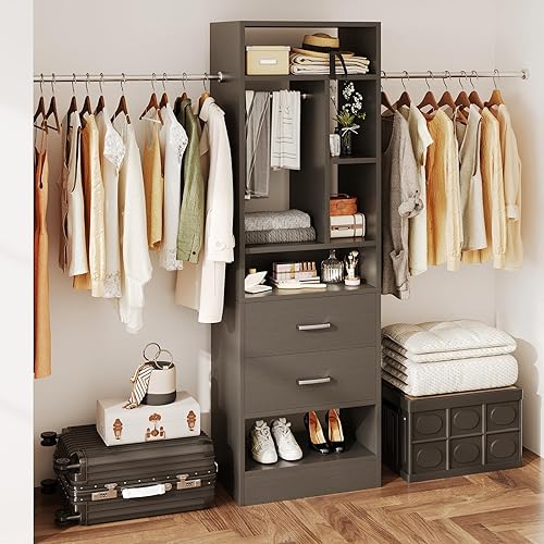 Miniatura 6 de Flrrtenv Sistema de armario, organizador de armario de 48 pulgadas de ancho a 105 pulgadas de ancho con torre de 24 pulgadas y 2 varillas Blanco y