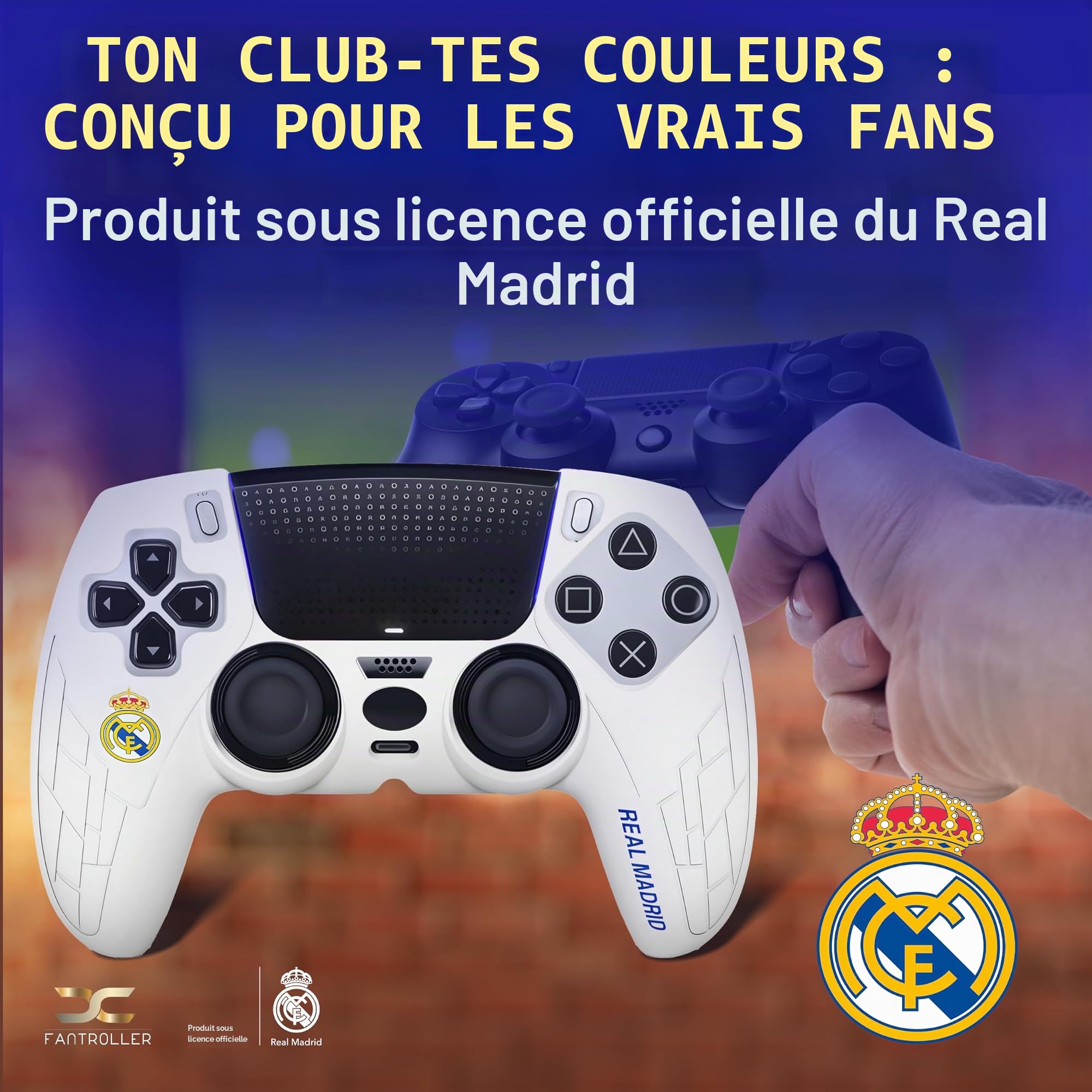 Étui de protection pour manette PS5 au design officiel du Real Madrid pour une protection et une adhérence maximales - Disponible en bleu et blanc