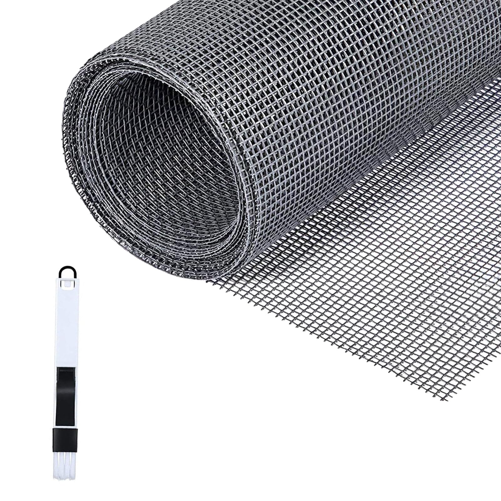 Fillis Rete Zanzariera Finestre, 150x300cm Zanzariera Telo Ricambio in Fibra di Vetro Zanzariera Rotolo Ricambio con spazzola per la pulizia, Zanzariera in Garza per Finestre Porte, Grigio