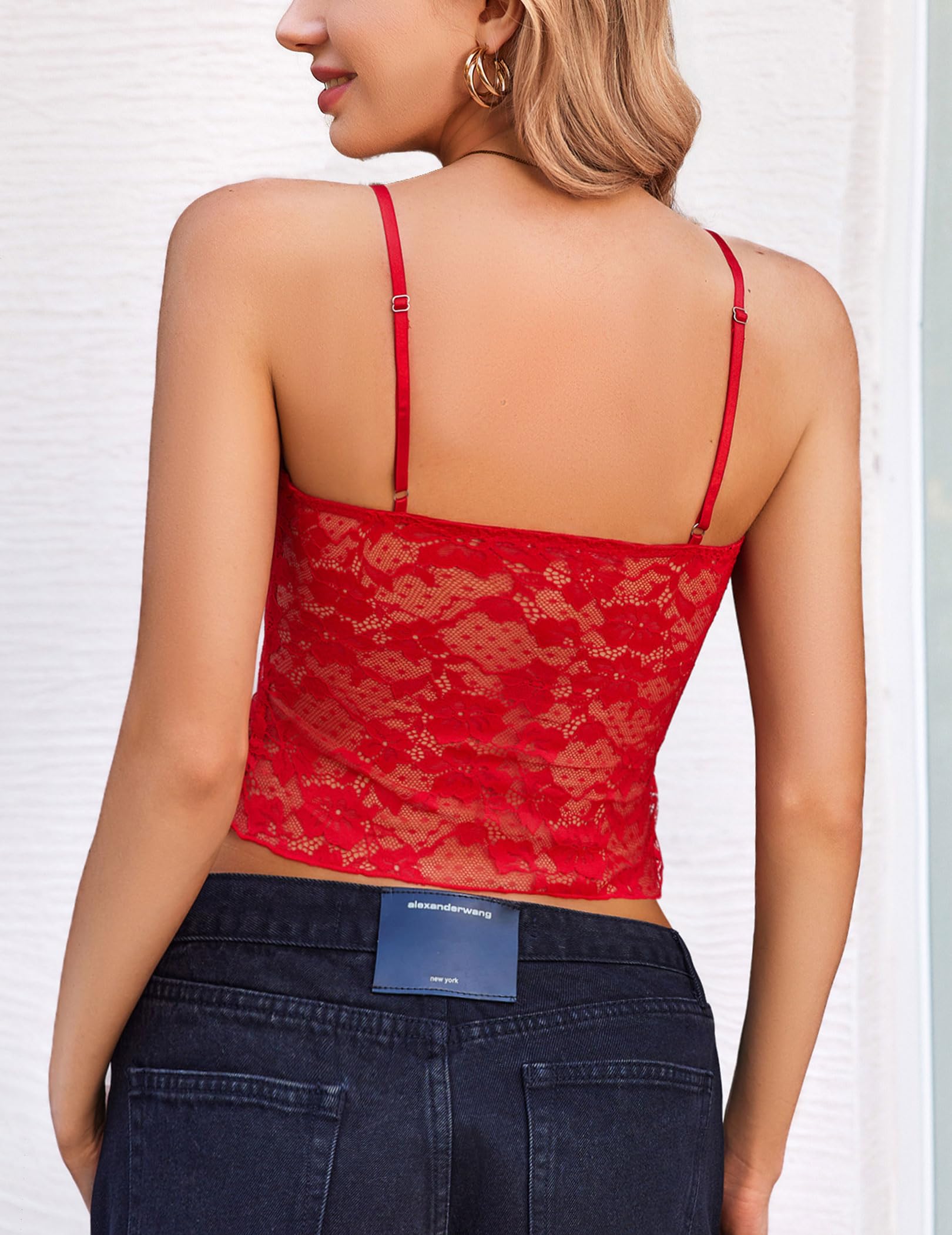 Avidlove Camisola de encaje para mujer, camiseta sin mangas sexy para salir a la moda Y2K, top corto de encaje para verano, tops de moda