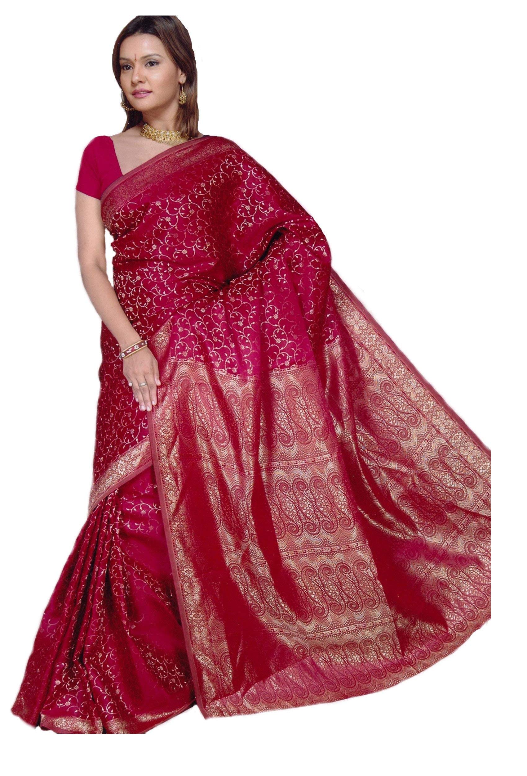 Indischer Bollywood Fashion Sari Stoff Damenkostüm Kleid Bordeaux CA101