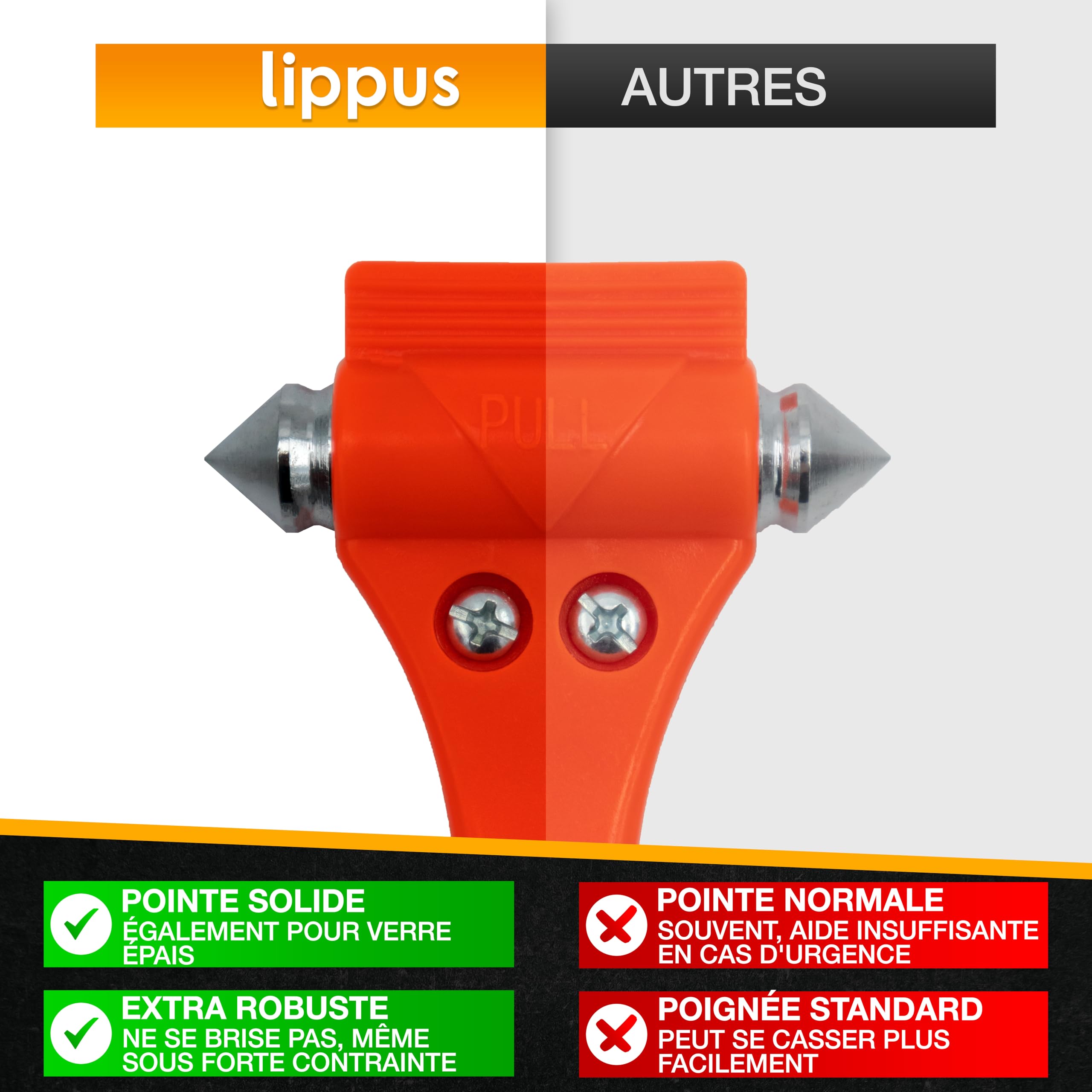 Extincteur pour voiture 1kg + Marteau d'urgence avec coupe-ceinture [CARTE D'URGENCE INCLUSE] - Contrôle qualité strict - Marteau de secours, Extincteur pour voiture, véhicule, petit
