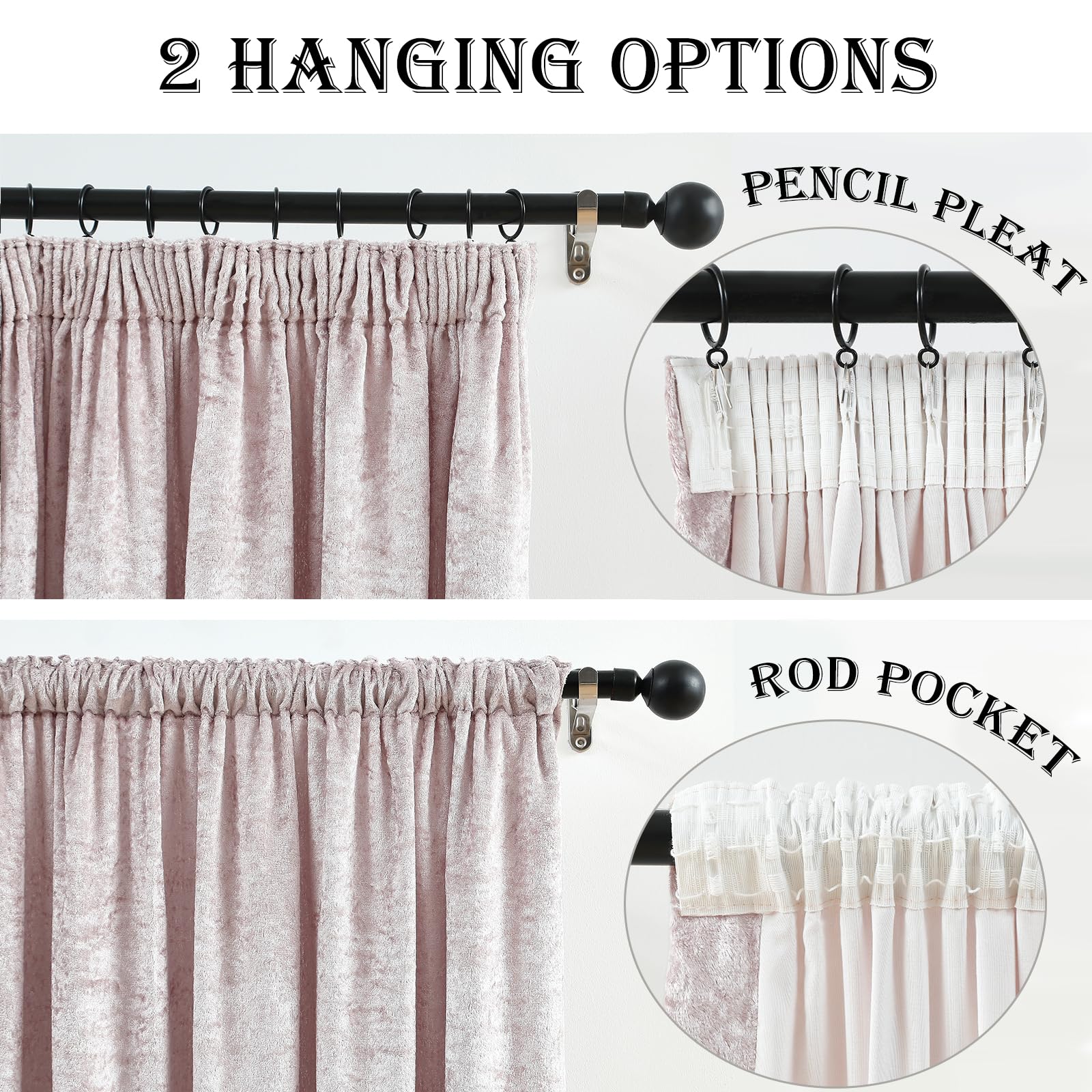 Bujasso Pink Velvet Room Darkening Curtains 72 inch Crushed Velvet with Microfiber Lining Window Curtains for Living Room Bedroom Pencil Pleat Window Drapes Set of 2 Panels W66 x L72 Pink - Image 2