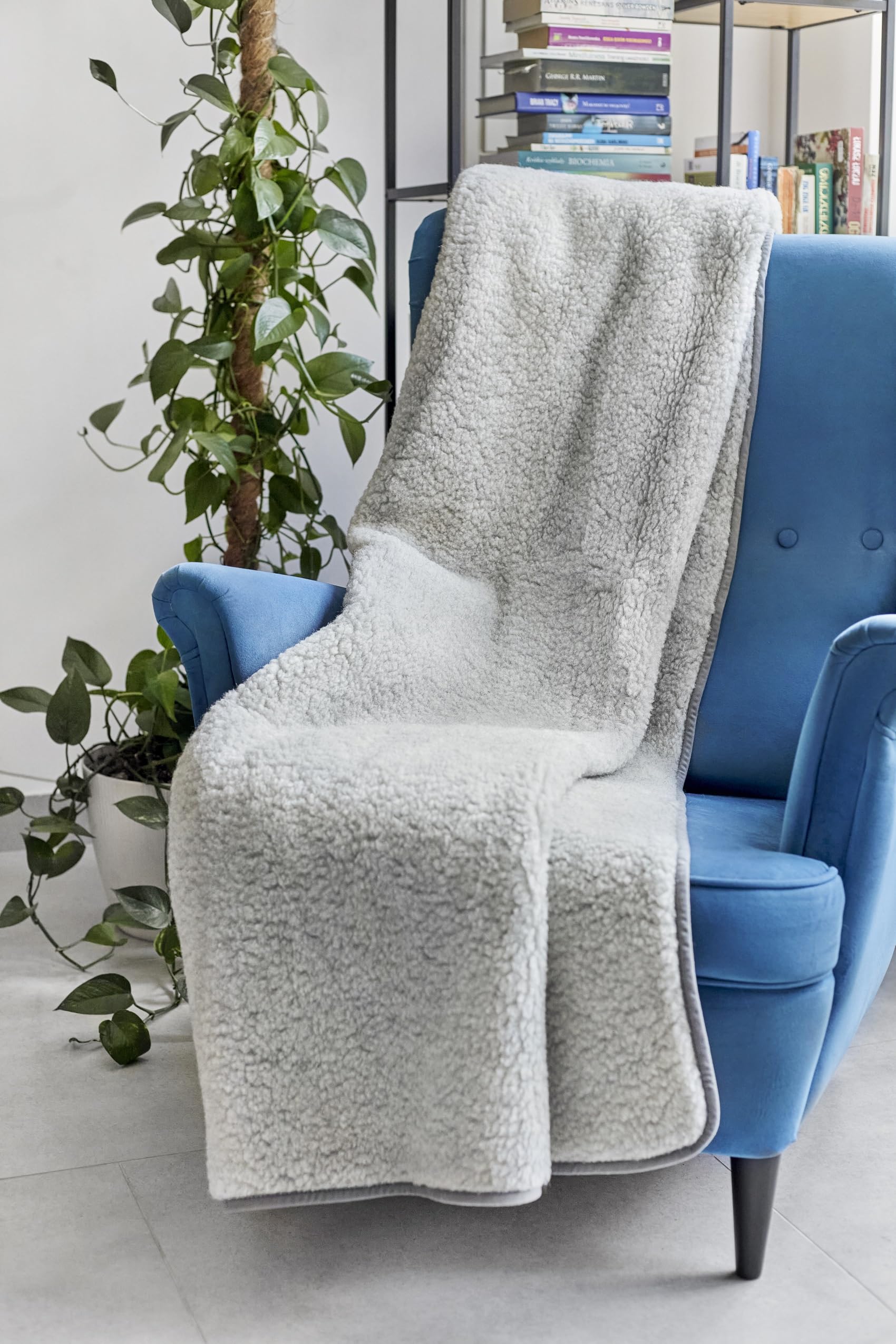 Merino Wool SPW-MerinoWool Warm & Natural Blanket/Throw 100% Wool, Grey Gray Blanket, King Size 98" x 79"