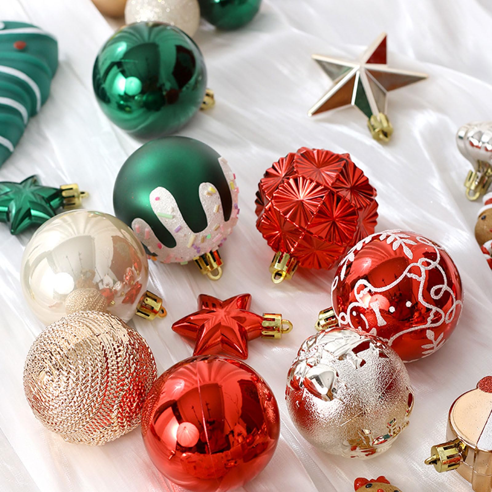 XAGMODSHN 74-teiliges Glitzerndes Weihnachtskugel Ornament Set Für Baum Hochzeit Winter Festival Party Dekoration Bruchsicher Zum Aufhängen Bemalter Weihnachtsbaumschmuck