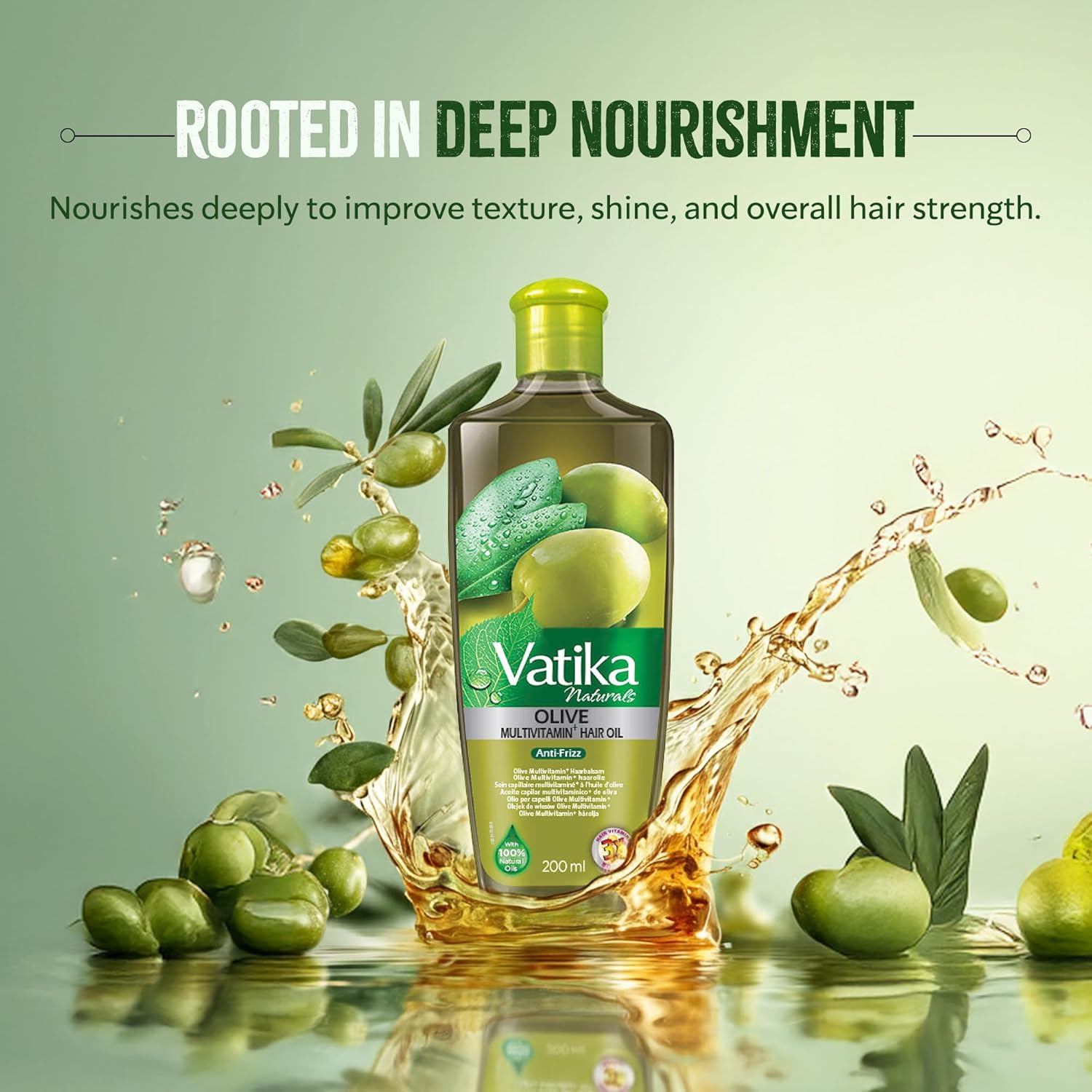 Vatika Naturals Olive Shampoo, Oil & Conditioner Combo, Deep Nourishment, Anti-Frizz & Hydration, Enriched with Virgin Olive Oil & Henna for Smooth, Soft & Radiant Hair, 400ml