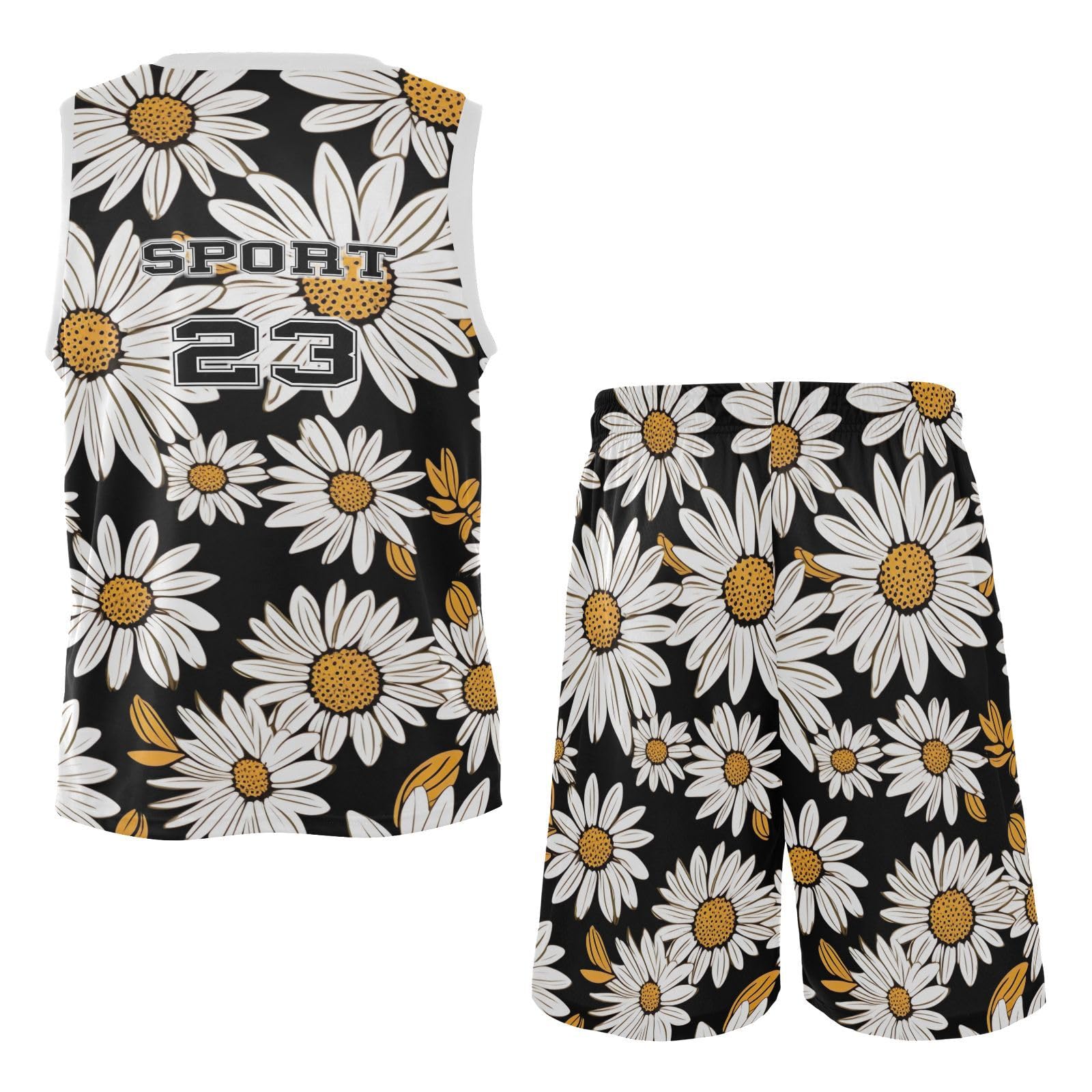 FLildon Daisy Black Boys Basketball Jersey Set Tank Top Shorts Tracksuit Sport Training Suit for Kids, XL