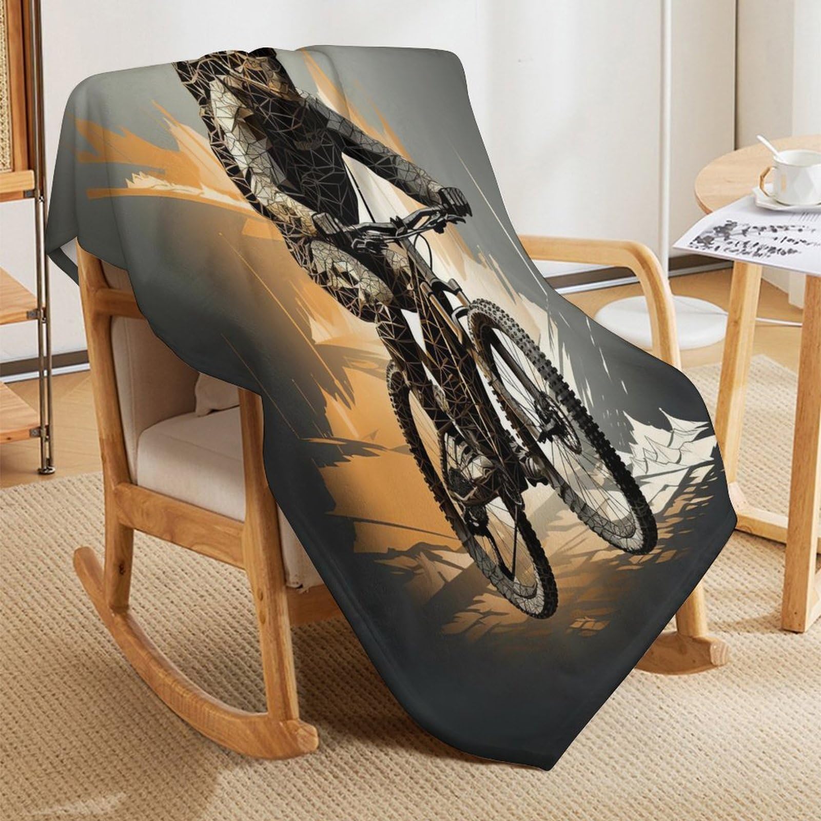Couverture Polaire Flannel Vélo de Montagne en Tissu Peluche Extra Doux Thermique pour Lit Et Canapé pour Améliorer Le Sommeil Lavable À La Couverture Machine Facile À Manipuler（150×200cm）