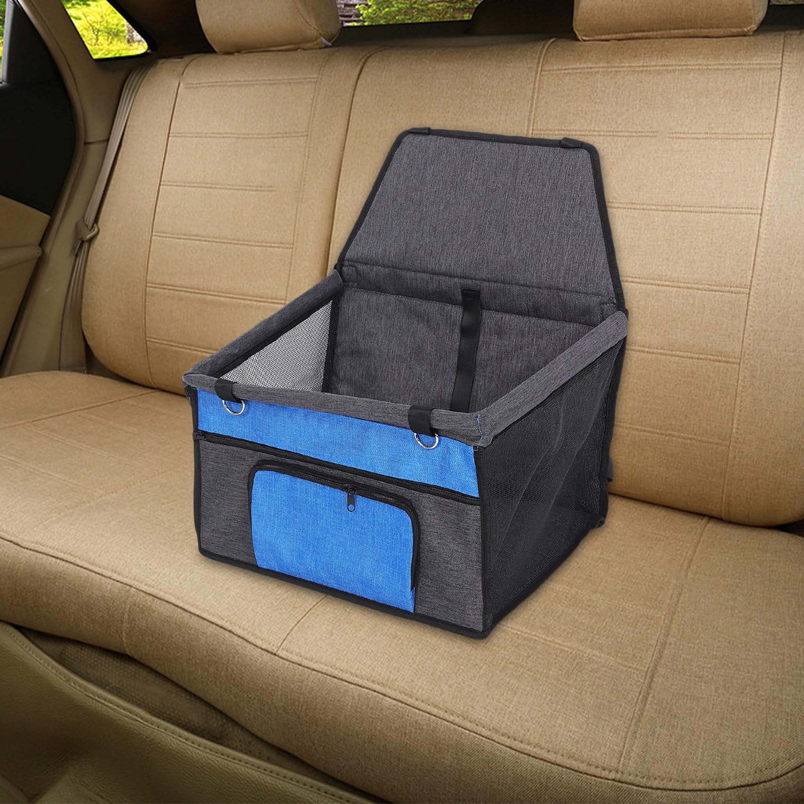 Seggio Auto per Cani Portatile con Tasca Anteriore in Oxford Blu