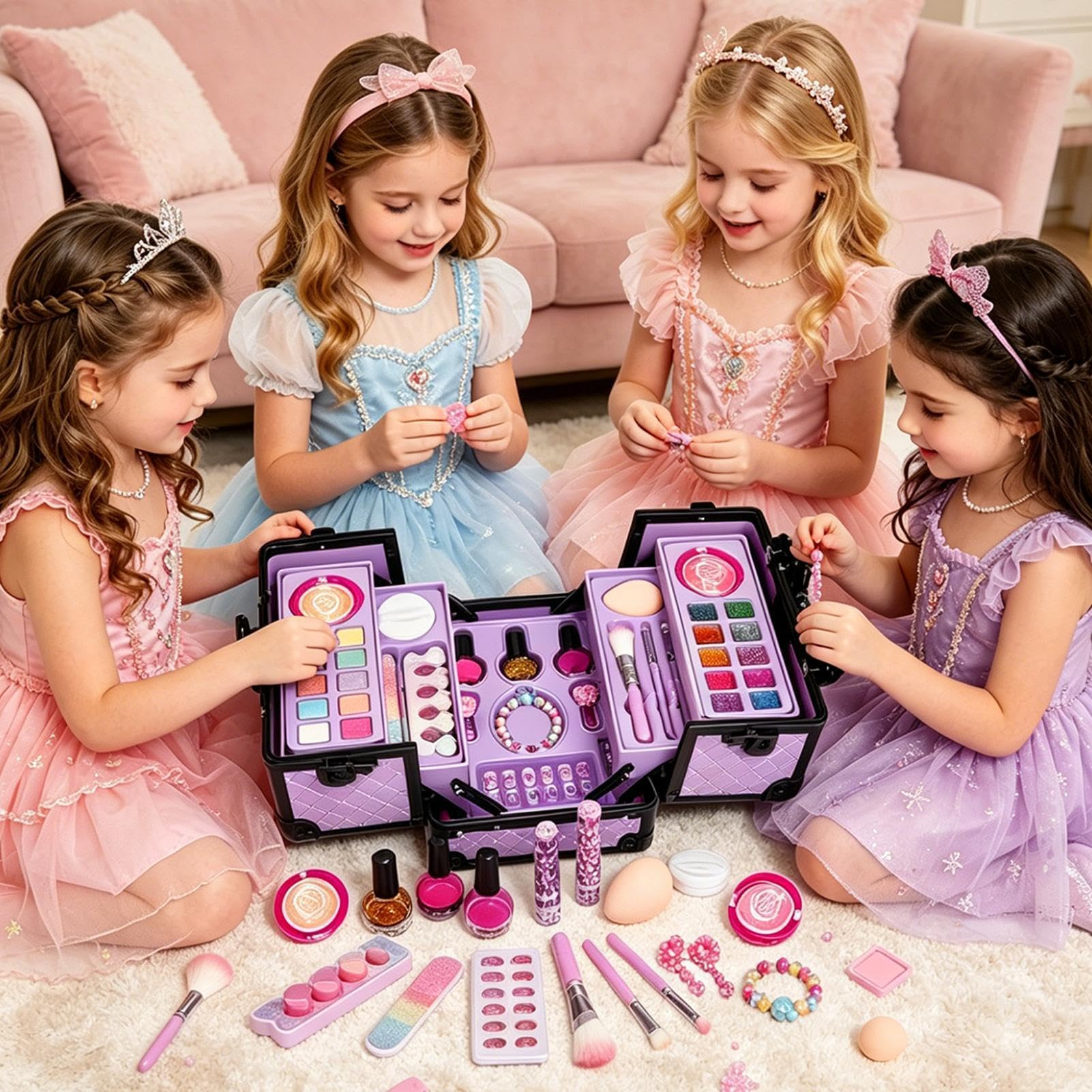 Set Trucco per Bambine Cosmetici Lavabili Con Custodia | Trucco Per Bambini 4-12 Anni, Ideale per Feste di Compleanno, Travestimenti e Giochi di Ruolo