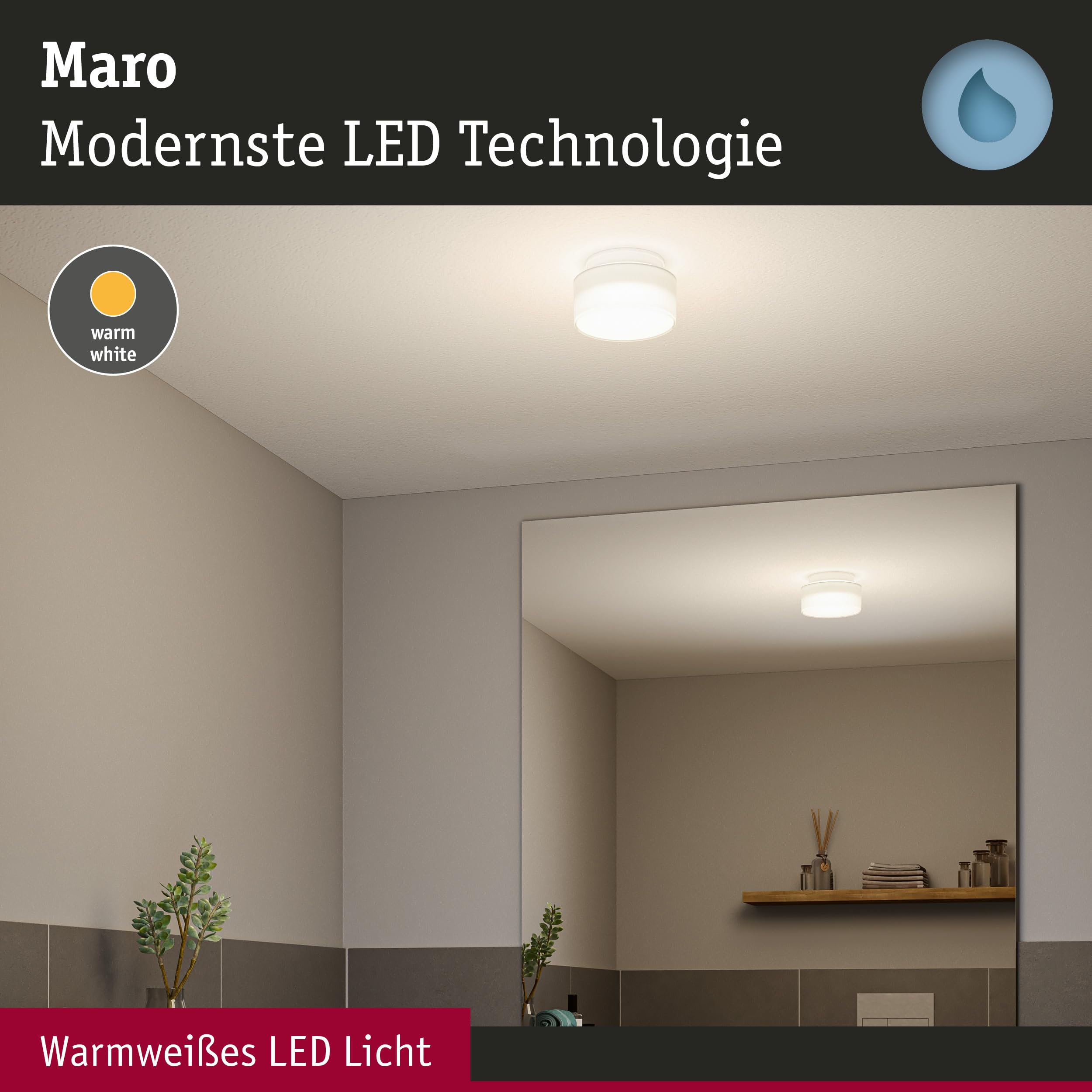 Paulmann 71081 LED Deckenleuchte Maro IP44 3000K 430lm 230V 6,8W Weiß Badleuchte