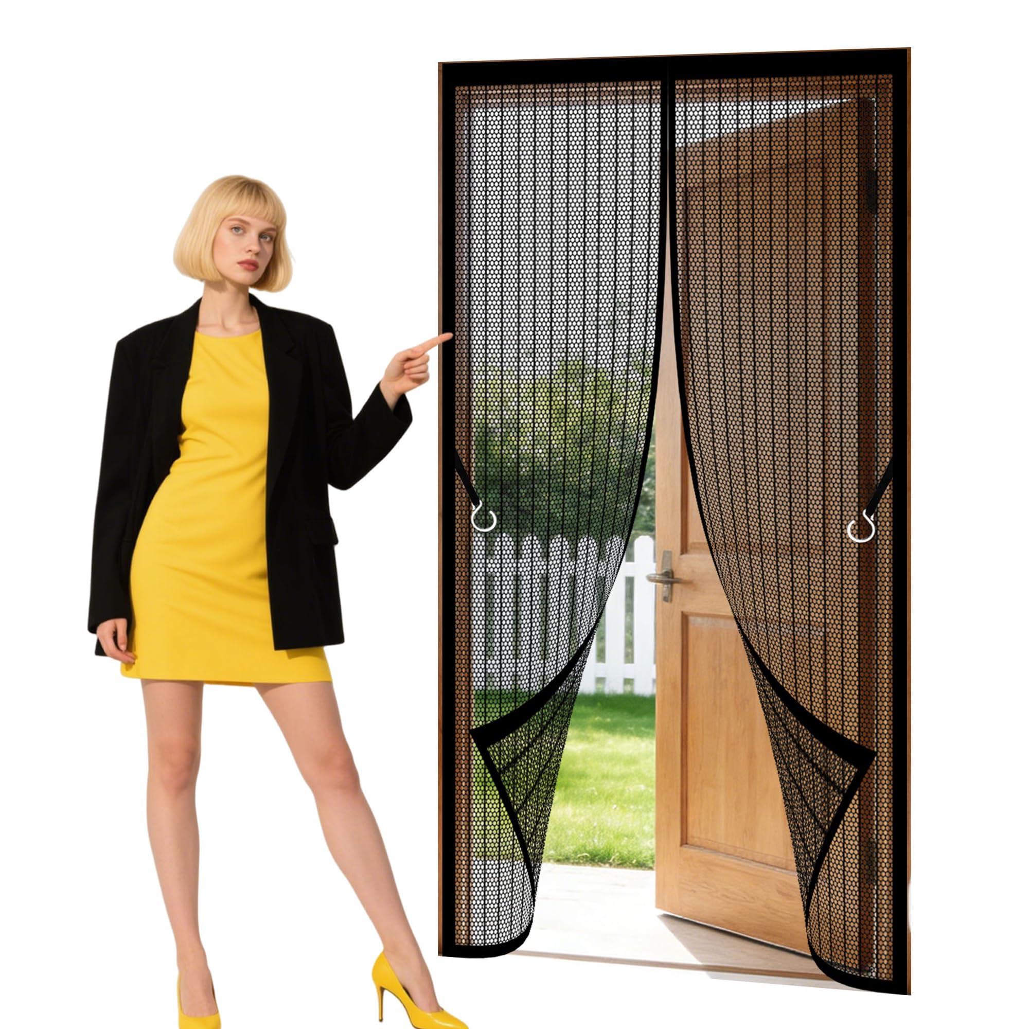 Magnet Fly Screen Door 130 x 282 cm Powerful Magnets that Snap Shut Automatically Fly Screen Anti Mosquito Keeps Flies Mosquitoes Out for Living Room, Bedroom, Patio, Black