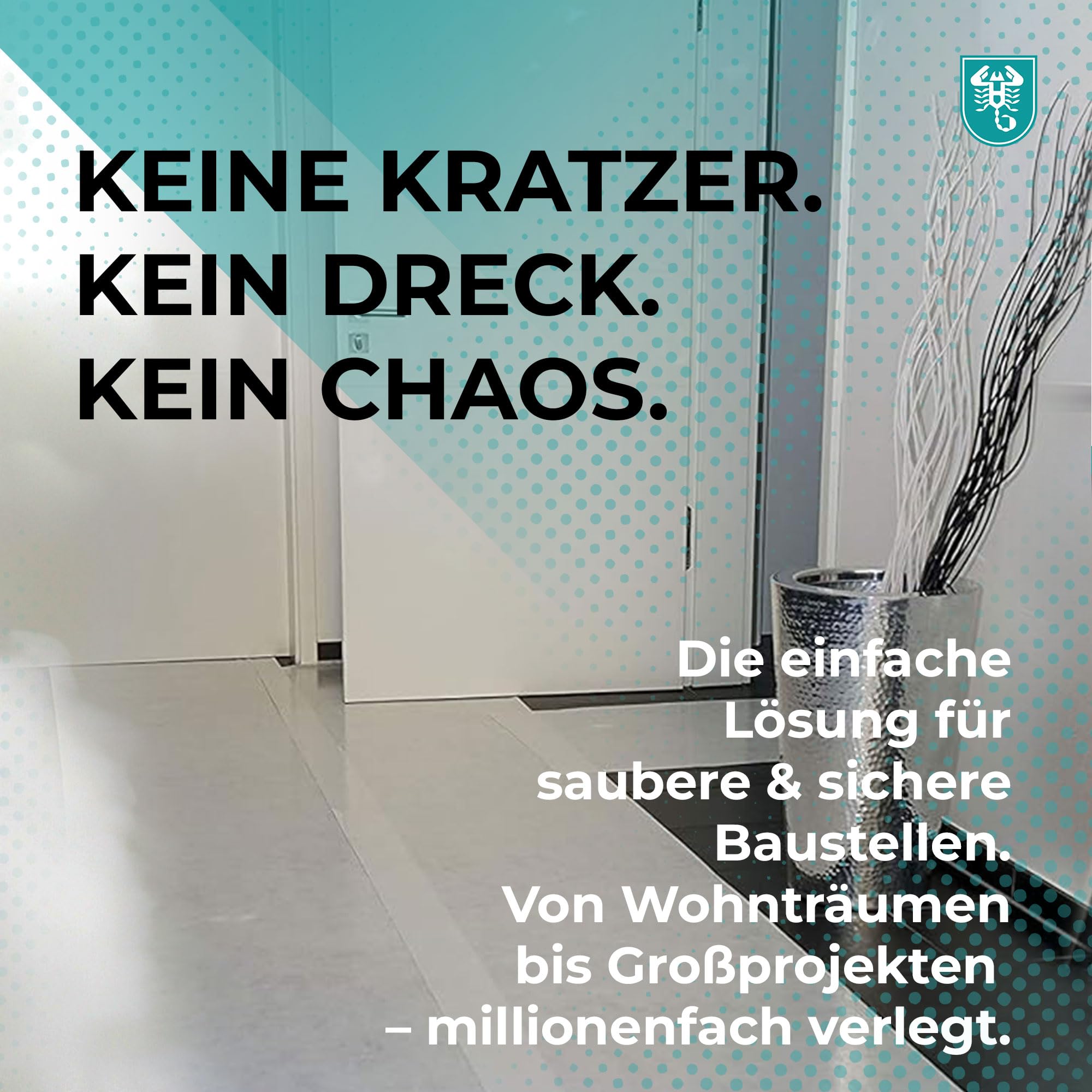 Scorprotect® Abdeckvlies 1 m x 50 m | 140 g/m² selbstklebend | Malervlies & Schutzvlies für Boden, Treppe und Renovierung | Fußbodenschutz weiß