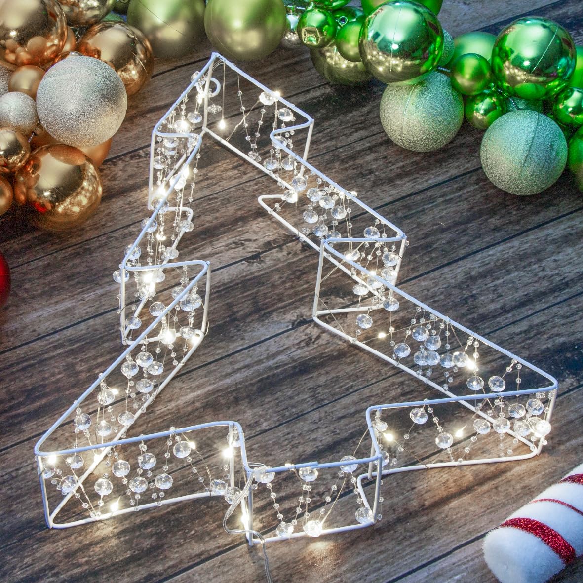 The Christmas Workshop 73829 Metal Christmas Tree Light/White LED Lights/Reflective Acrylic Beads / 6 Hour Timer Function/Battery Powered / 36cm Height