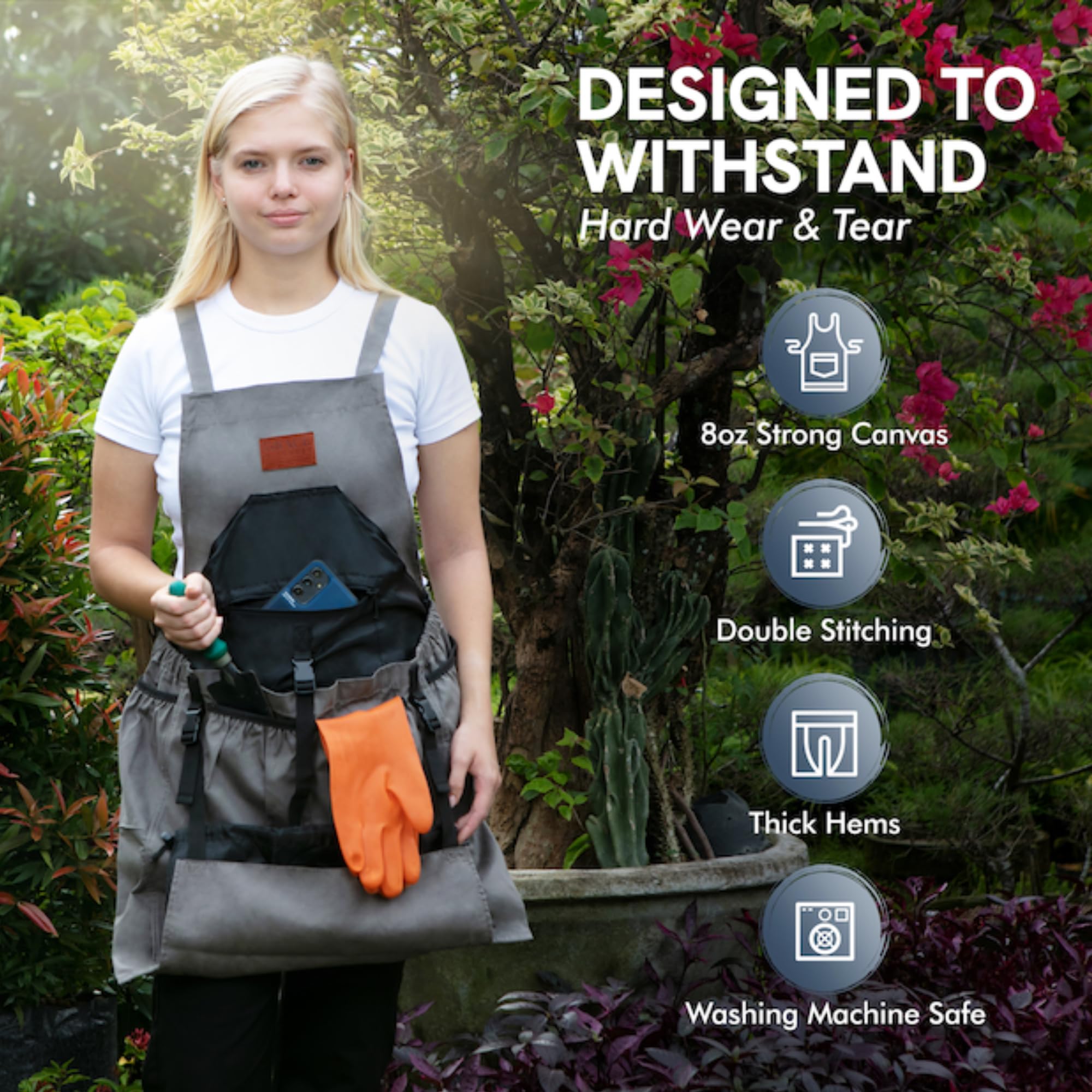 Delantal de jardinería con bolsillos para mujeres y hombres, delantal de jardín con 7 bolsillos y bolsa interna con cordón, gran regalo