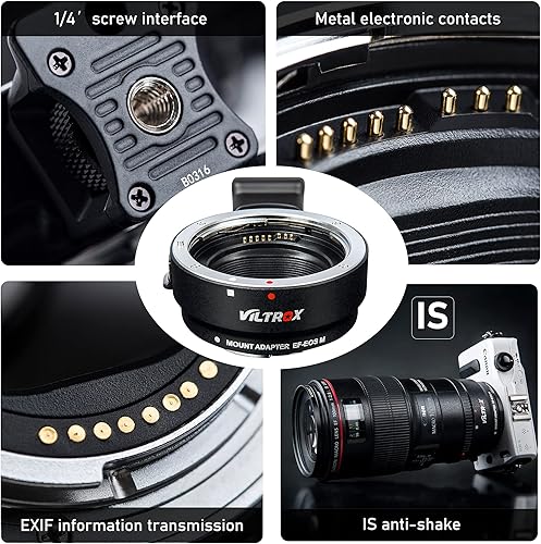 Miniatura 4 de VILTROX Adaptador de cámara de montaje EF-EOS M, anillo convertidor de lente de enfoque automático, adaptador de lente EF-M compatible con lentes