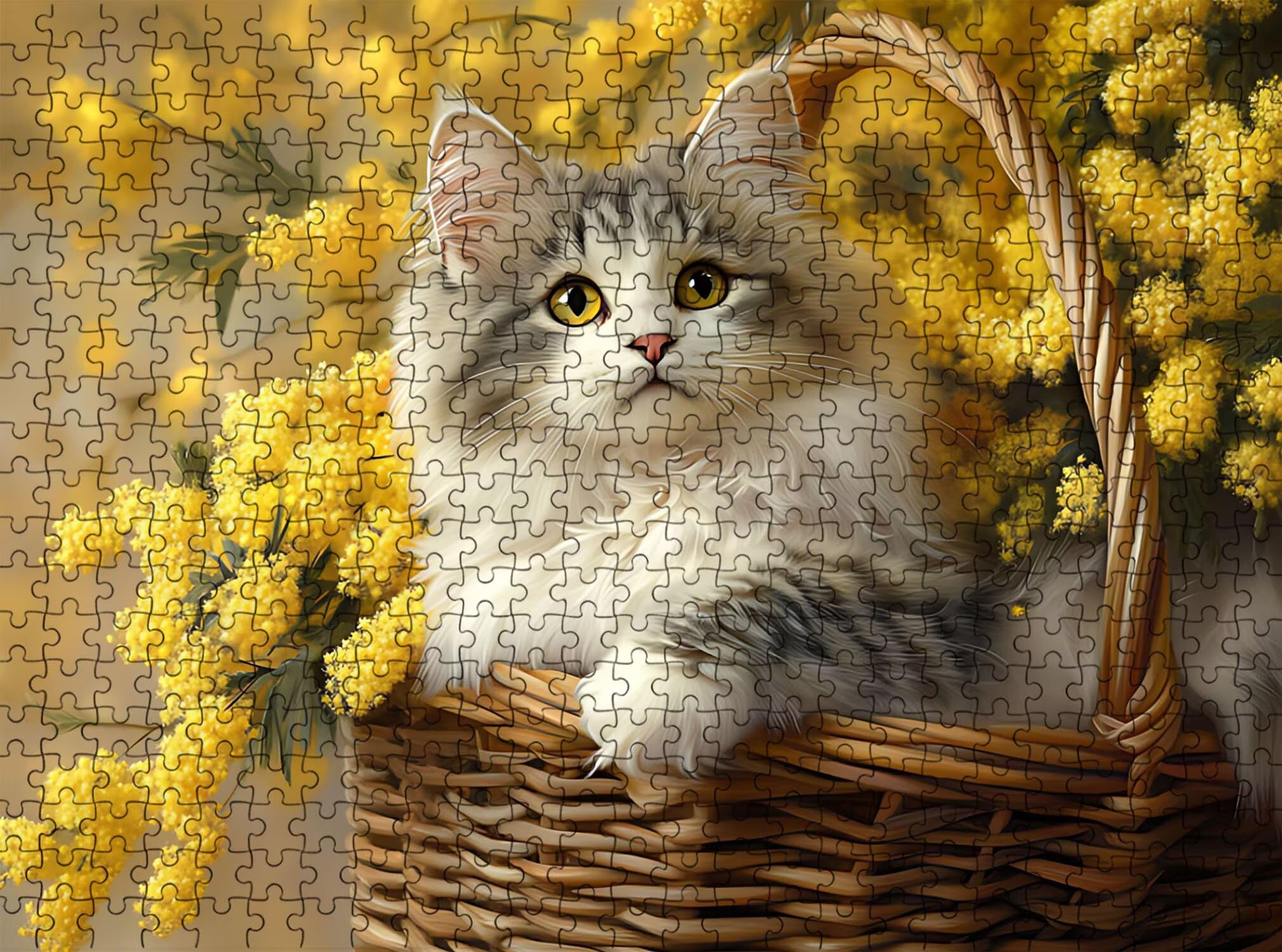 gatto fiore giallo Puzzle 5000 Pezzi per Adulti, Puzzle in Legno - Collezione Classica con Poster Incluso - Sfida di Concentrazione e Passatempo Antistress, Gioco per Famiglia, 156 x 105 cm f0-684